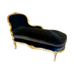 Chaise longue en bois doré de style Louis XV du 19e siècle