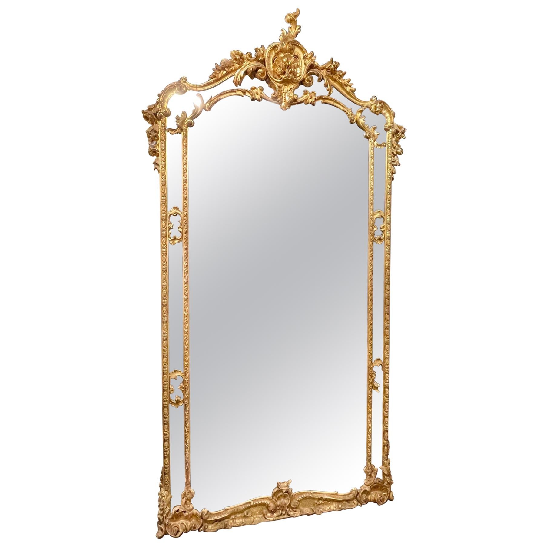 19th Century French Louis XV Style Giltwood Floor Mirror