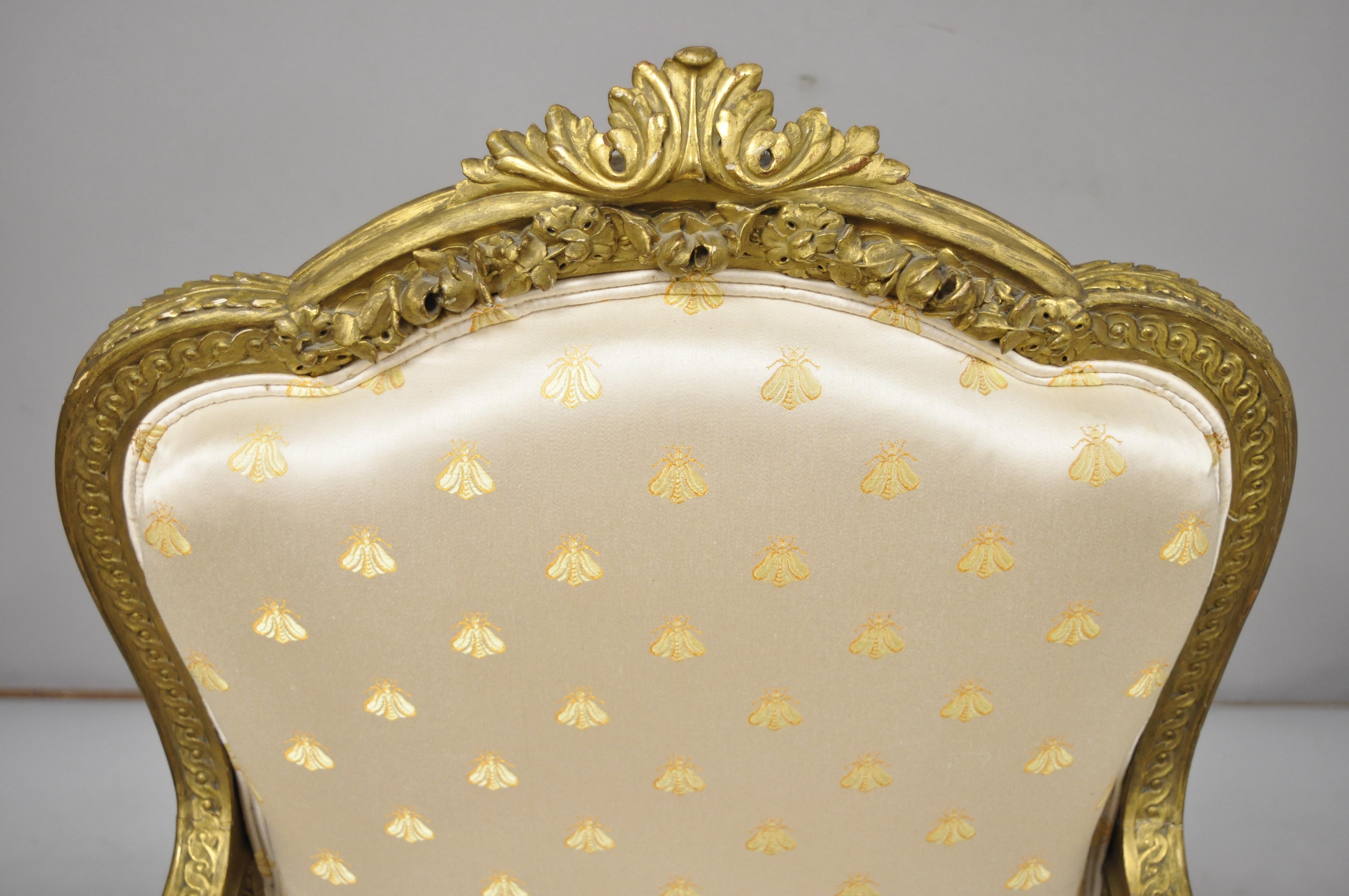 Upholstery 19th Century French Louis XV Style Gold Giltwood 3-Piece Parlor Salon Suite For Sale