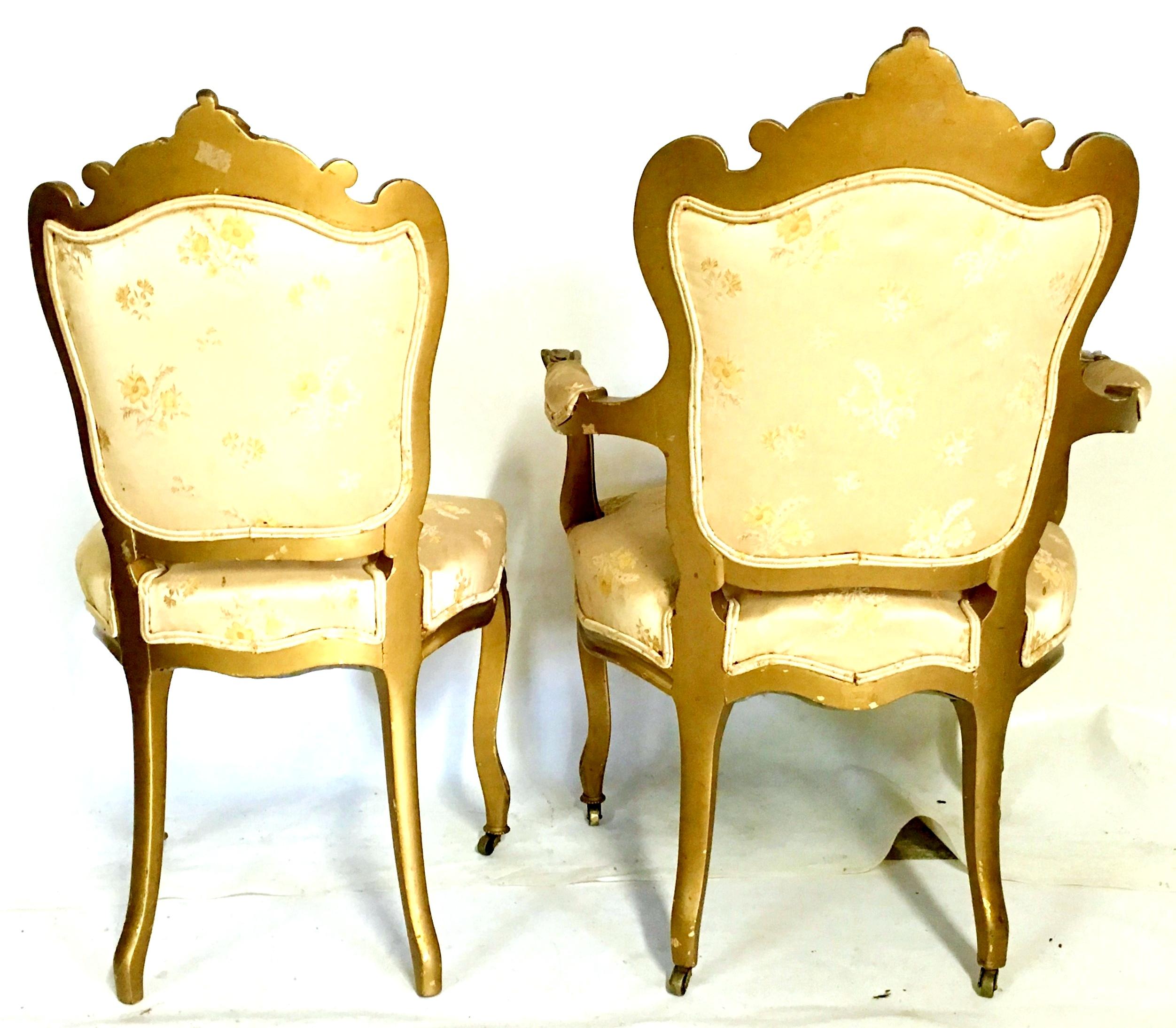 19th Century French Louis XV Style Gold Gilt Wood Three-Piece Rolling Parlor Set For Sale 2