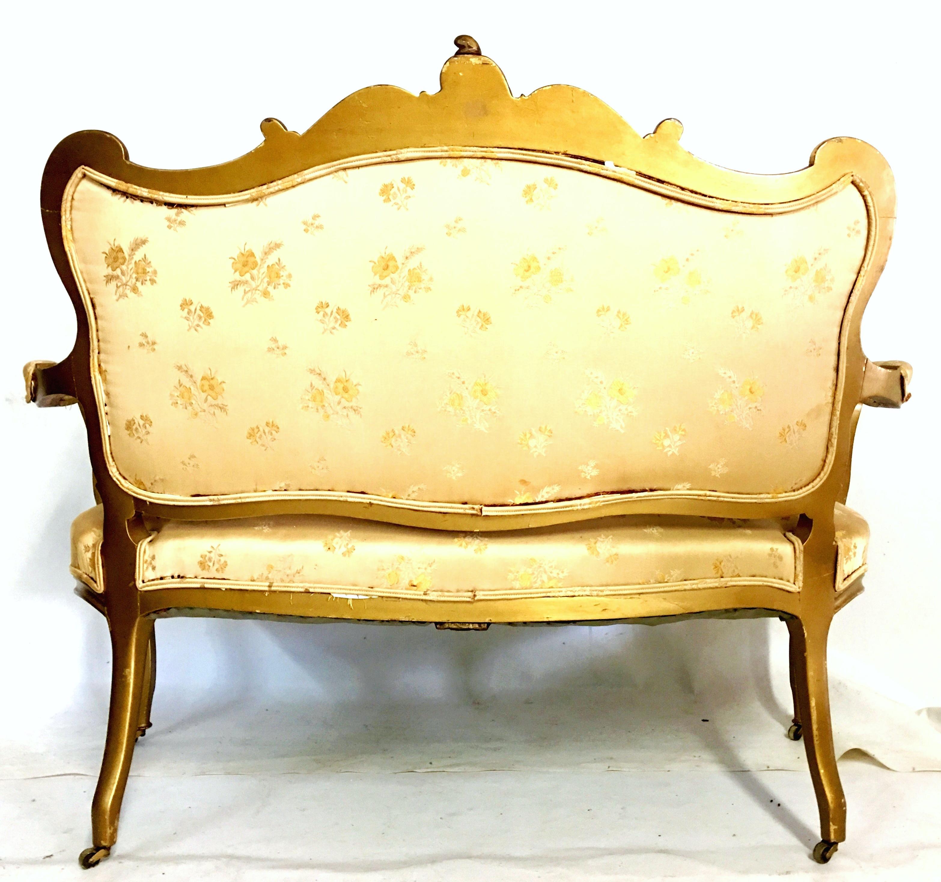 19th Century French Louis XV Style Gold Giltwood Three-Piece Rolling Parlor Set In Good Condition For Sale In West Palm Beach, FL