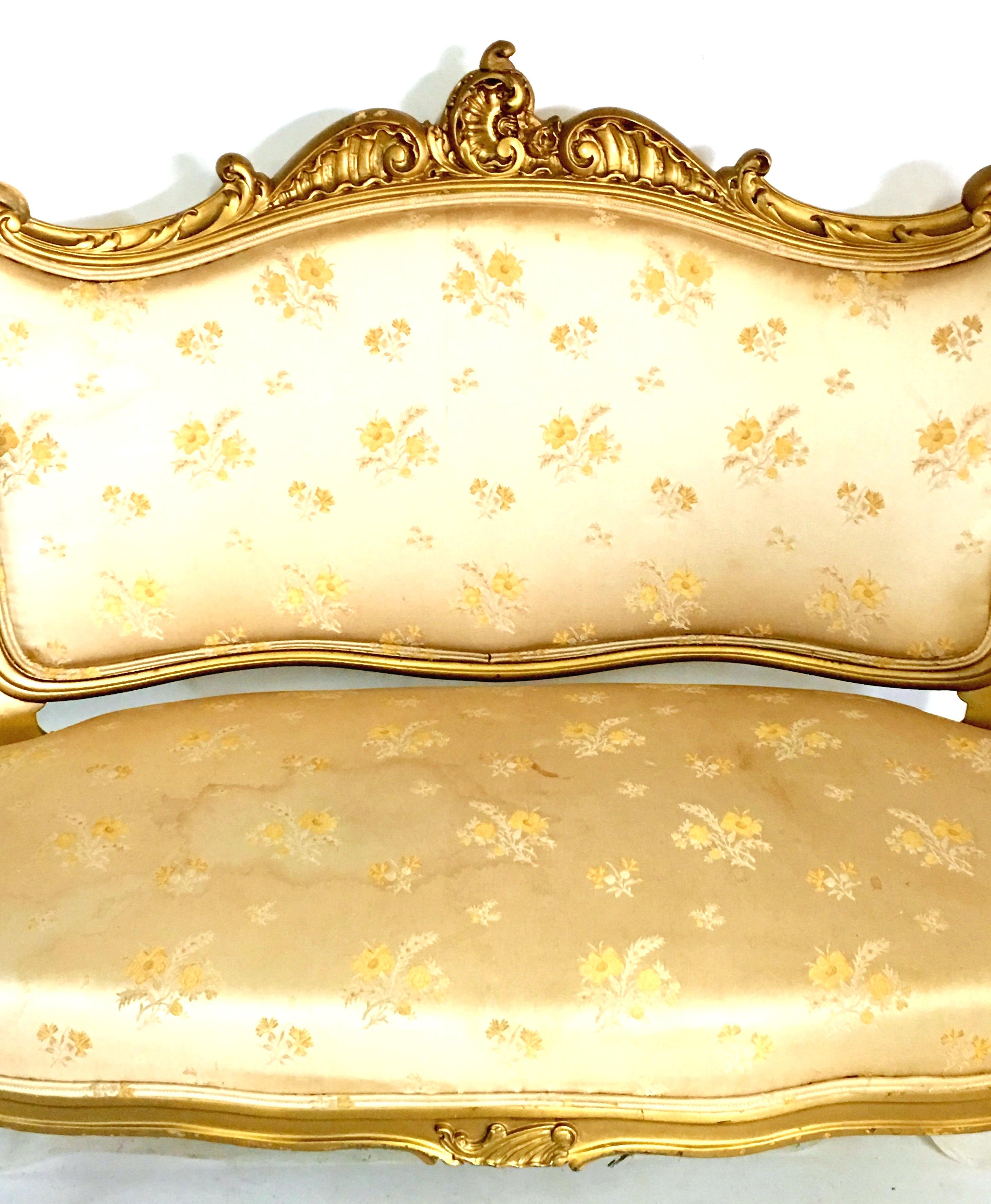 19th Century French Louis XV Style Gold Giltwood Three-Piece Rolling Parlor Set For Sale 3