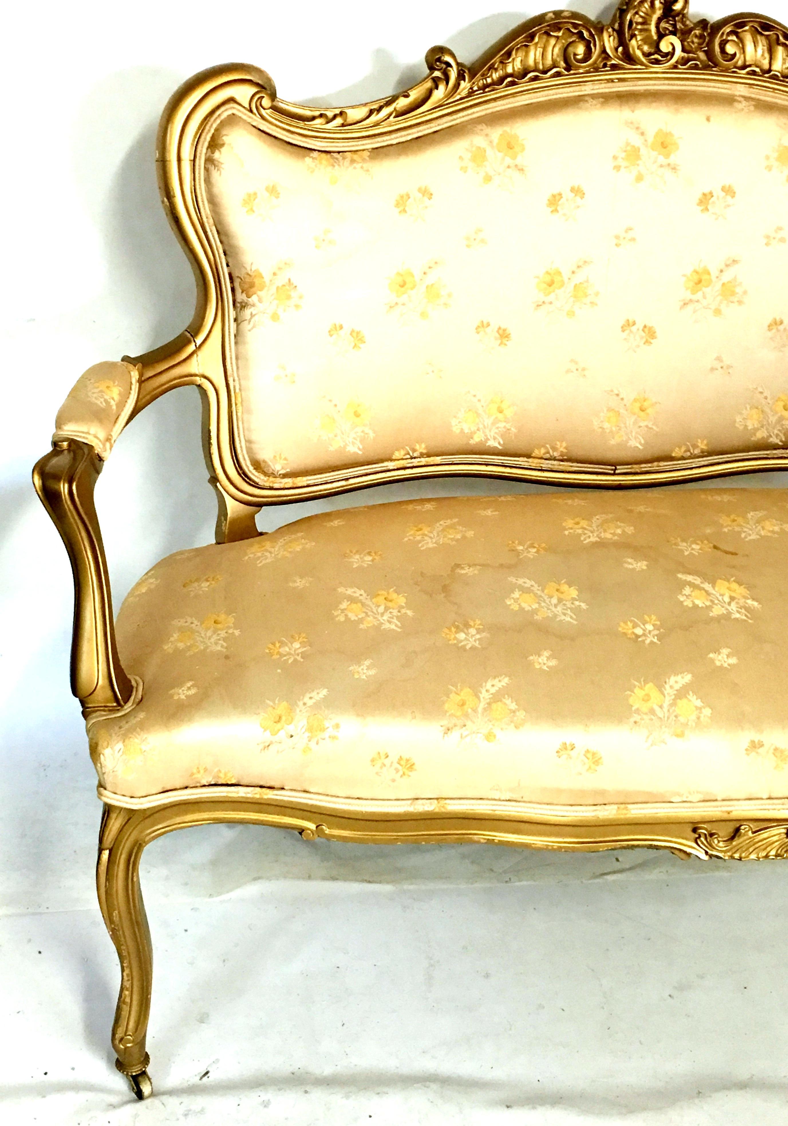 19th Century French Louis XV Style Gold Giltwood Three-Piece Rolling Parlor Set For Sale 4