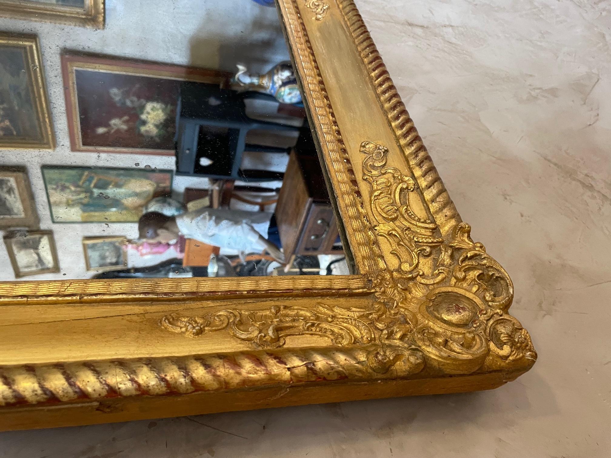 19th Century French Louis XV Style Golden Stuc and Wood Mirror In Good Condition In LEGNY, FR