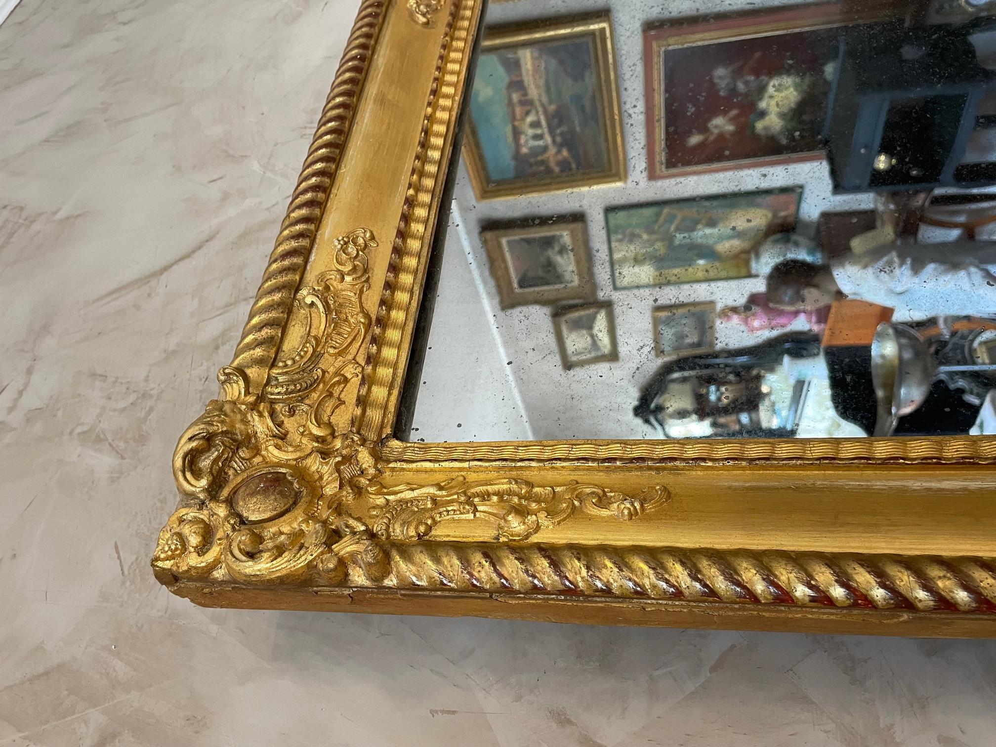 Late 19th Century 19th Century French Louis XV Style Golden Stuc and Wood Mirror