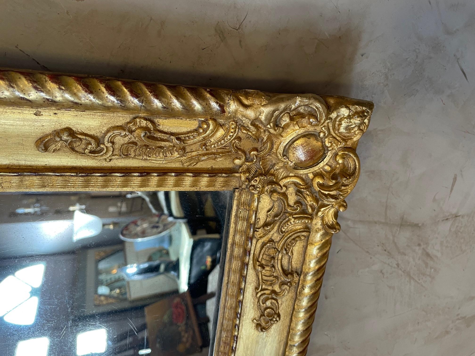 Stucco 19th Century French Louis XV Style Golden Stuc and Wood Mirror
