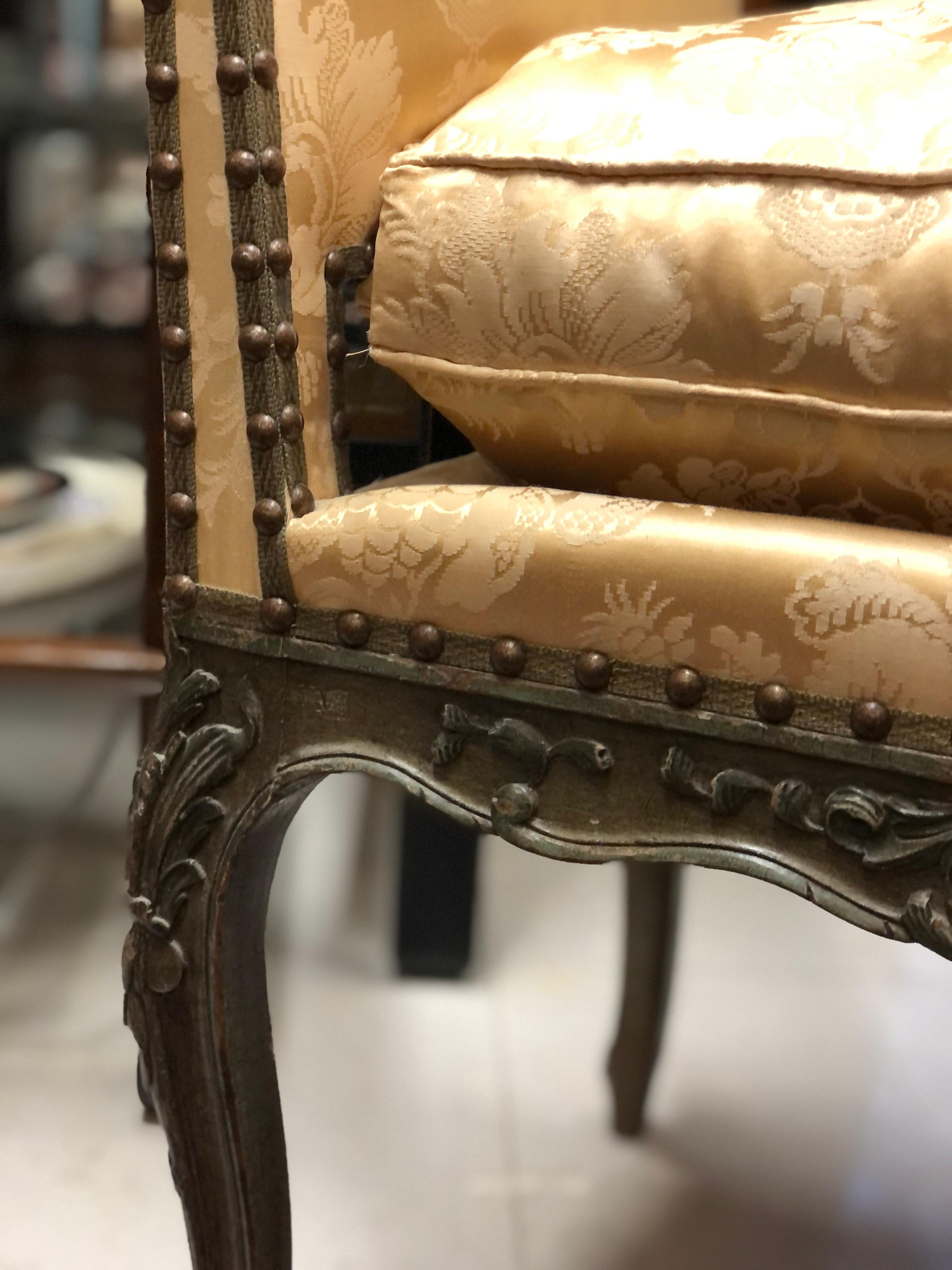 XIXe siècle Banc de style Louis XV français du 19ème siècle sculpté et peint à la main en vert en vente
