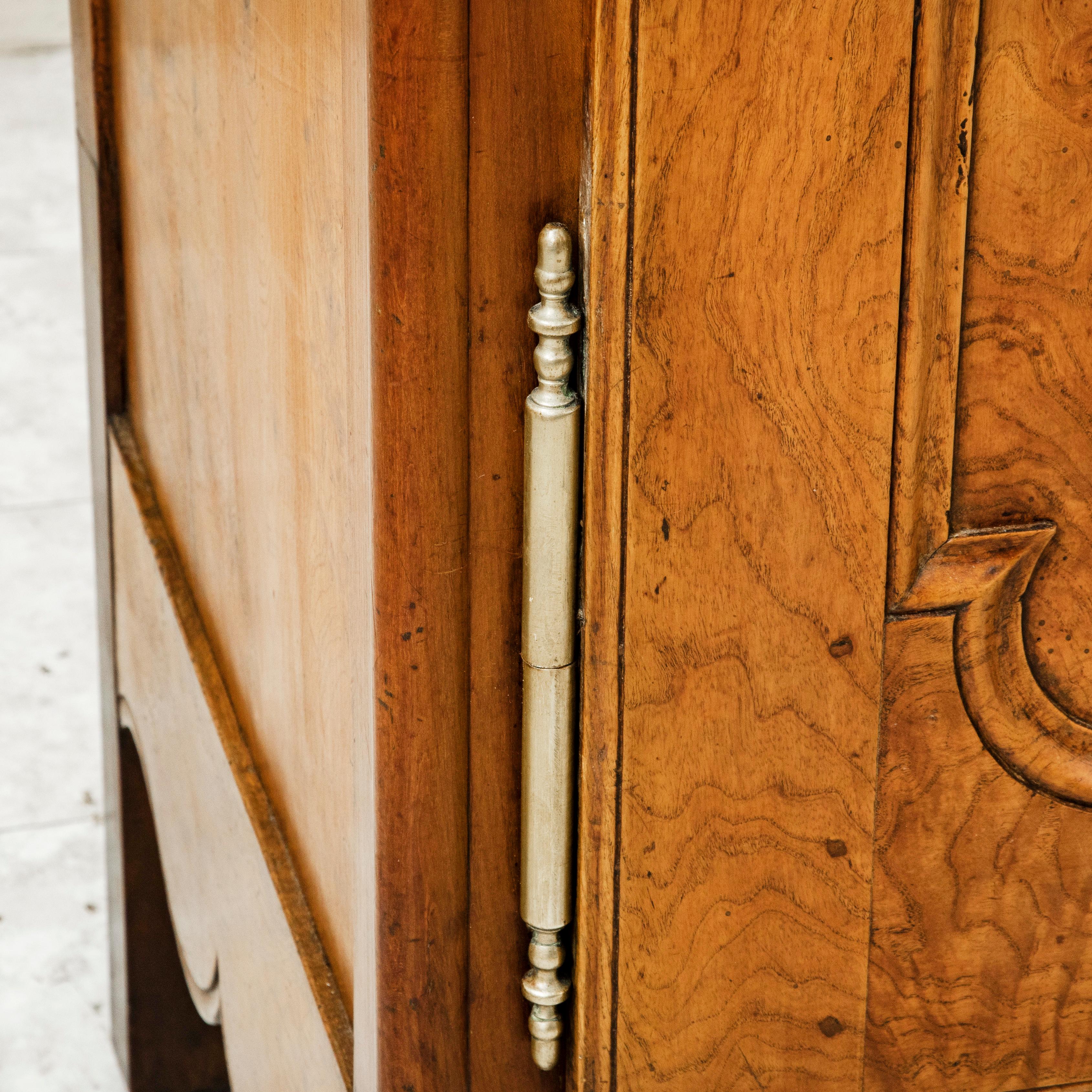 19th Century French Louis XV Style Hand Carved Burl Elm Armoire or Wardrobe For Sale 8