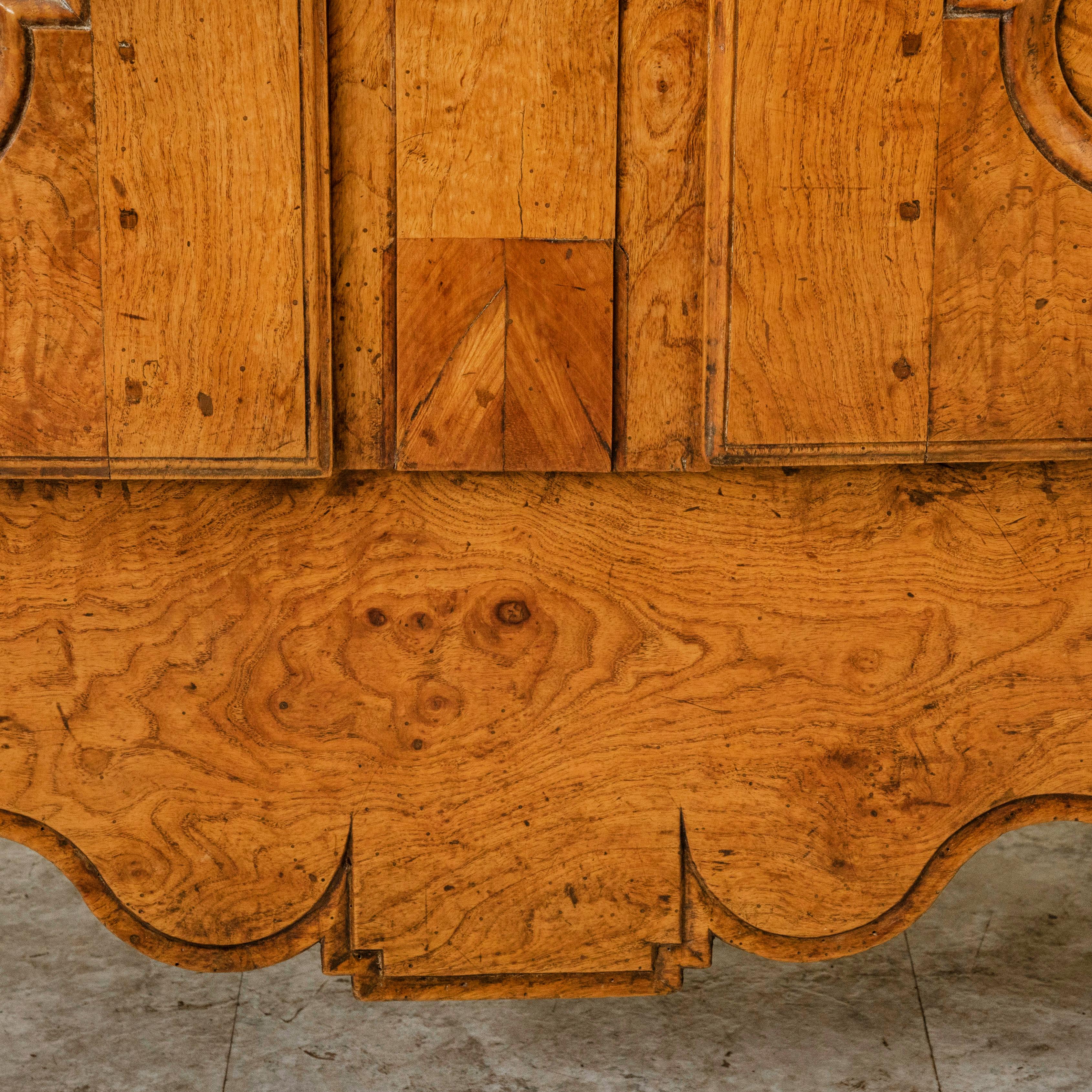 19th Century French Louis XV Style Hand Carved Burl Elm Armoire or Wardrobe For Sale 11