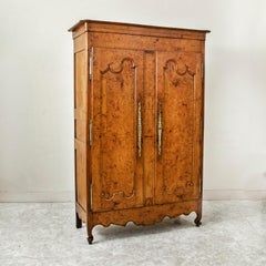 19th Century French Louis XV Style Hand Carved Burl Elm Armoire or Wardrobe
