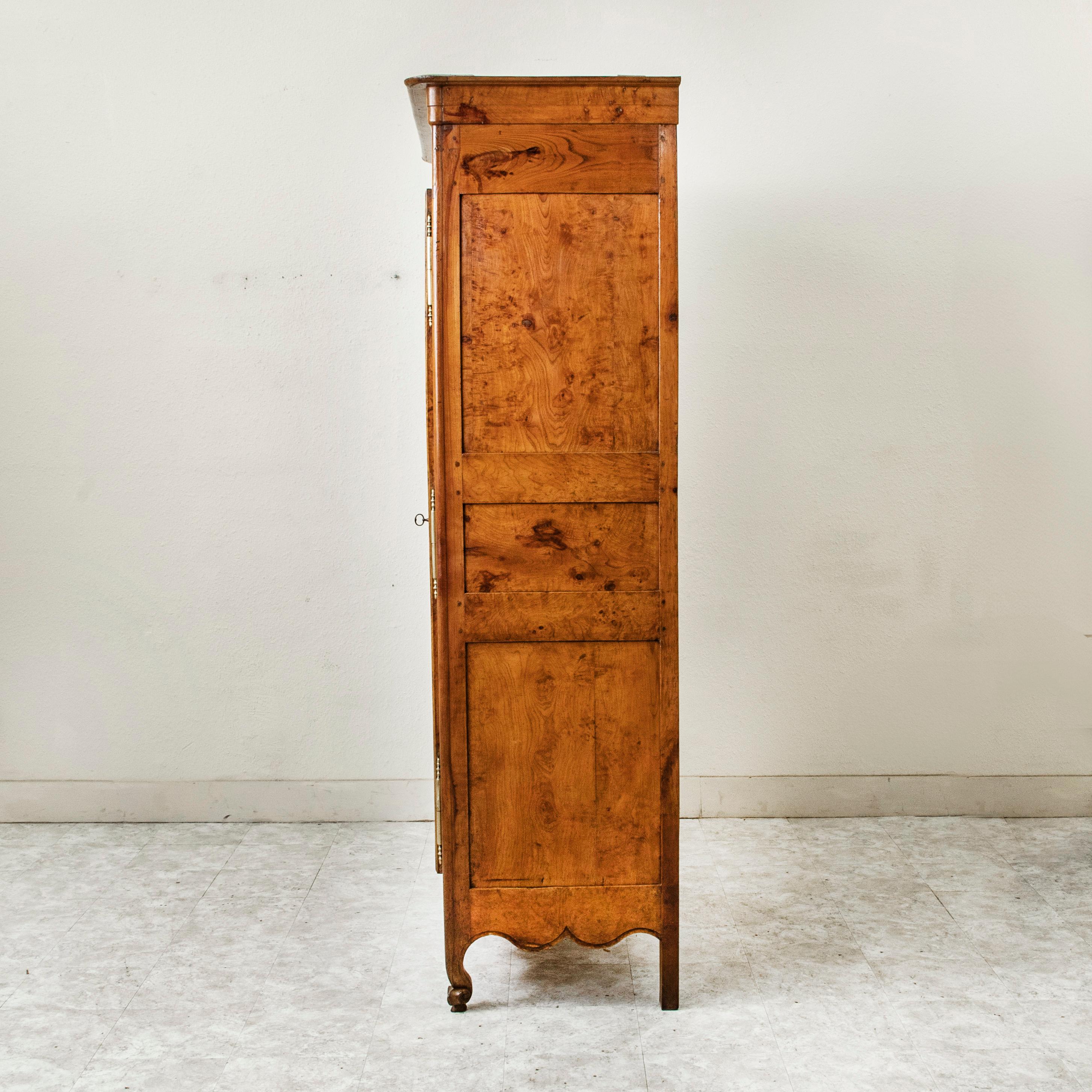 Hand-Carved 19th Century French Louis XV Style Hand Carved Burl Elm Armoire or Wardrobe For Sale