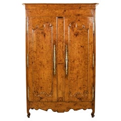 19th Century French Louis XV Style Hand Carved Burl Elm Armoire or Wardrobe