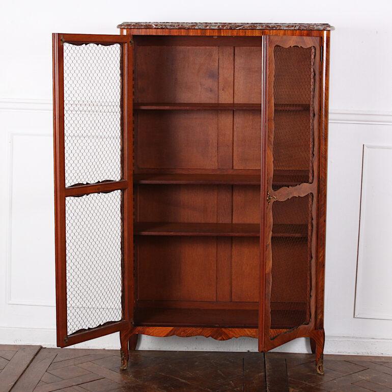 Veneer 19th Century French Louis XV Style Inlaid Bookcase Bibliotheque Cabinet