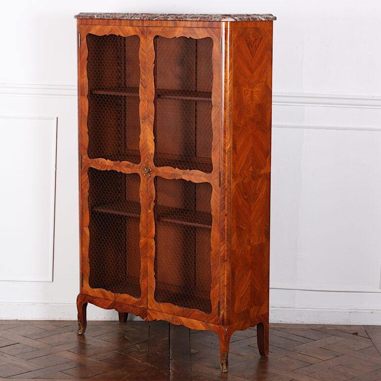 19th Century French Louis XV Style Inlaid Bookcase Bibliotheque Cabinet 2