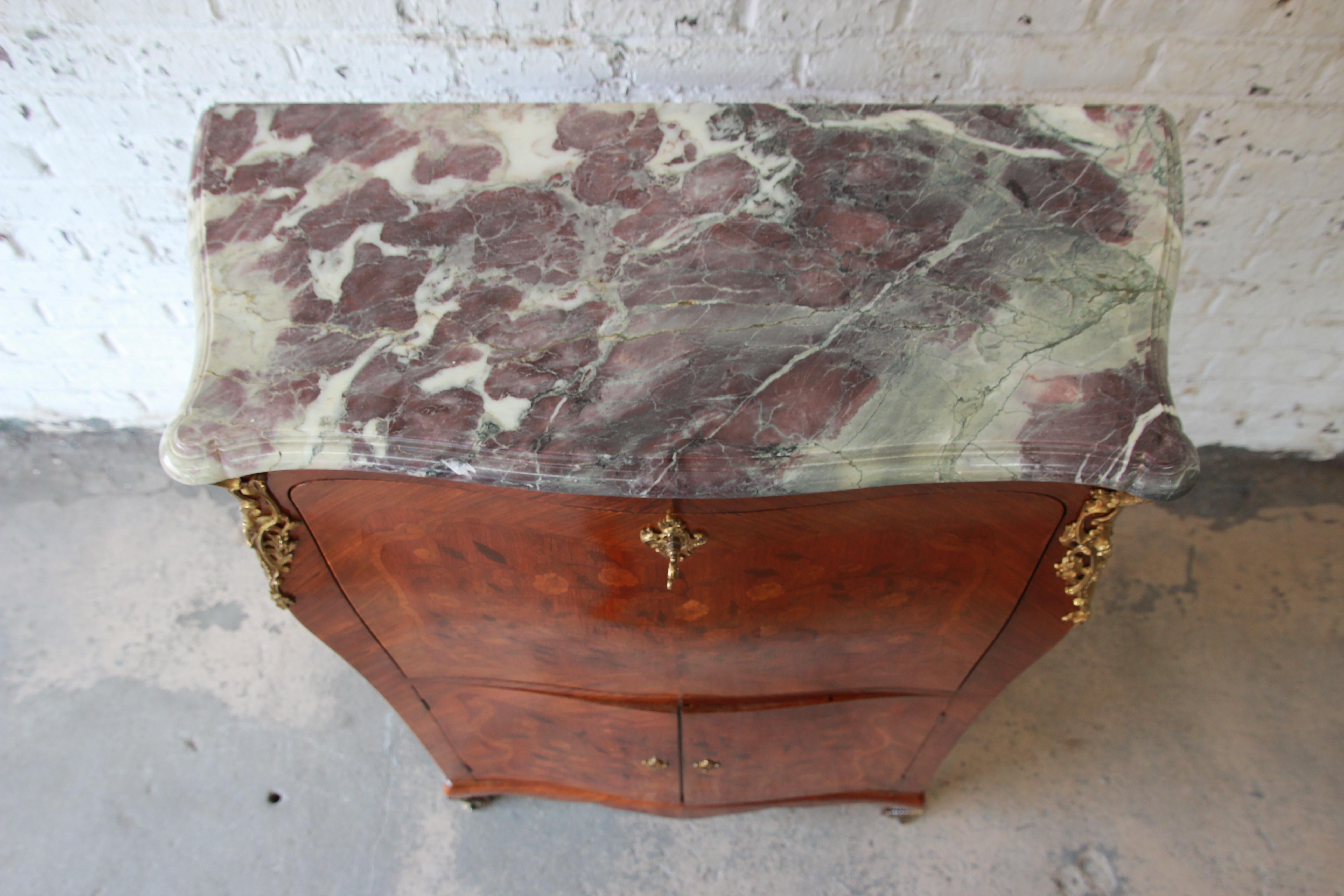 19th Century French Louis XV Style Inlaid Marble Top Abattant Secretaire 6