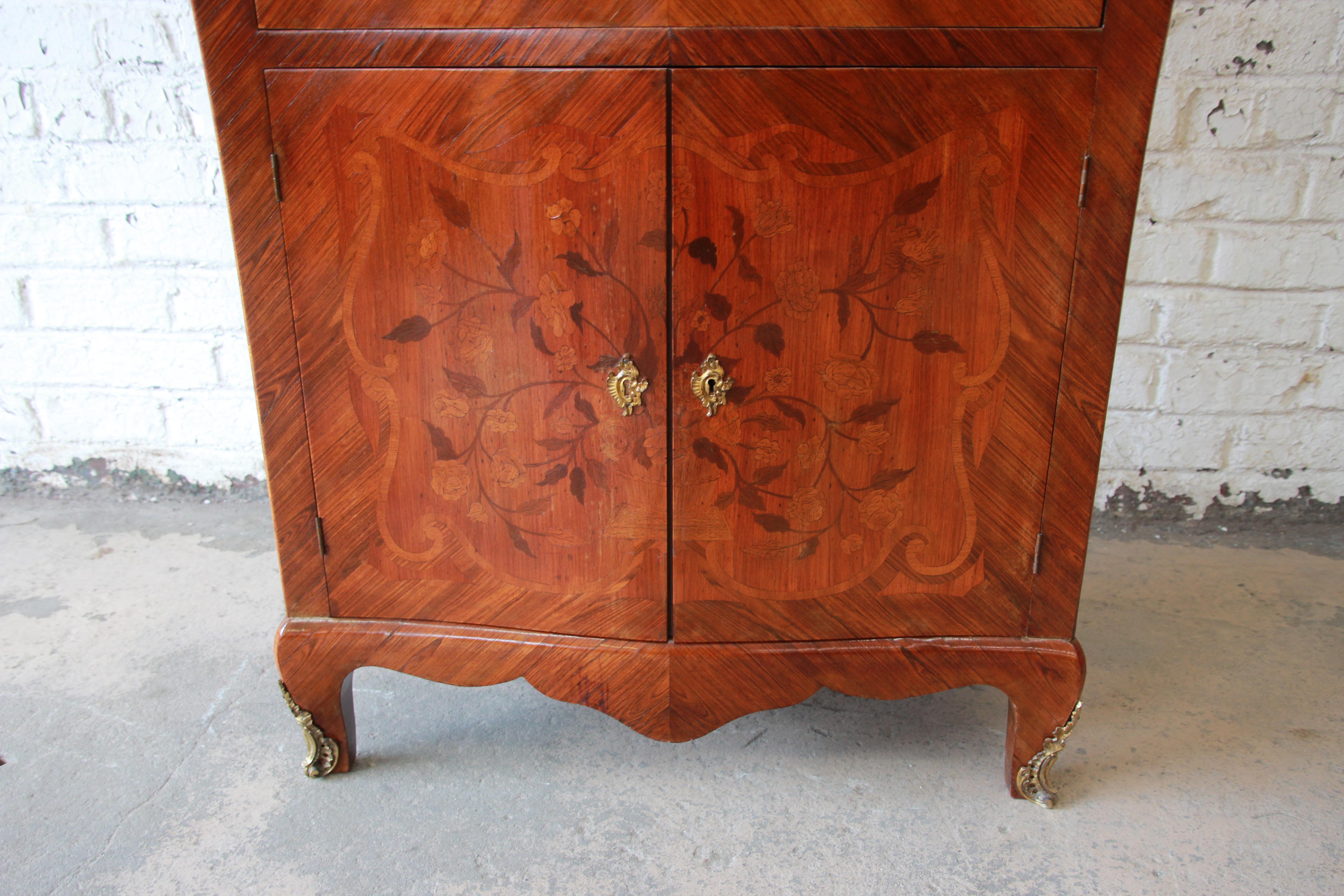 19th Century French Louis XV Style Inlaid Marble Top Abattant Secretaire 12