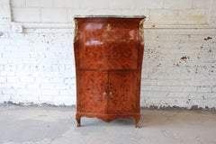 19th Century French Louis XV Style Inlaid Marble Top Abattant Secretaire