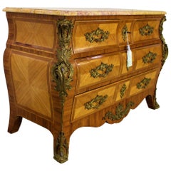 19th Century French Louis XV Style Kingwood and Tulip Wood Commode