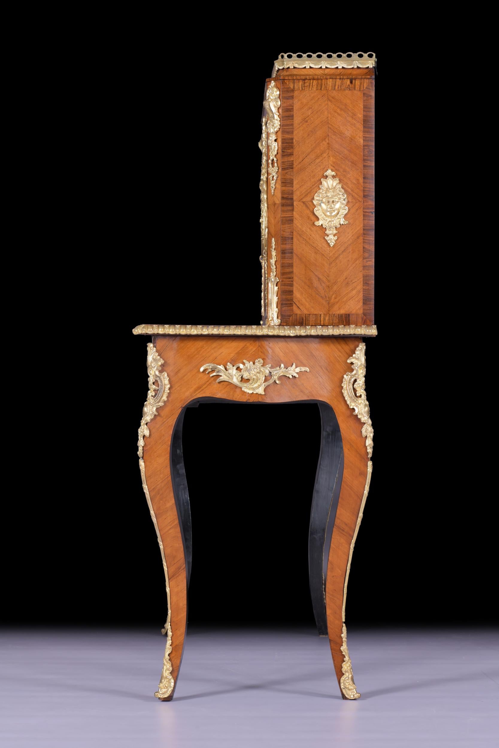 19th Century French Louis XV Style Kingwood & Ormolu Mounted Bonheur Du Jour For Sale 1