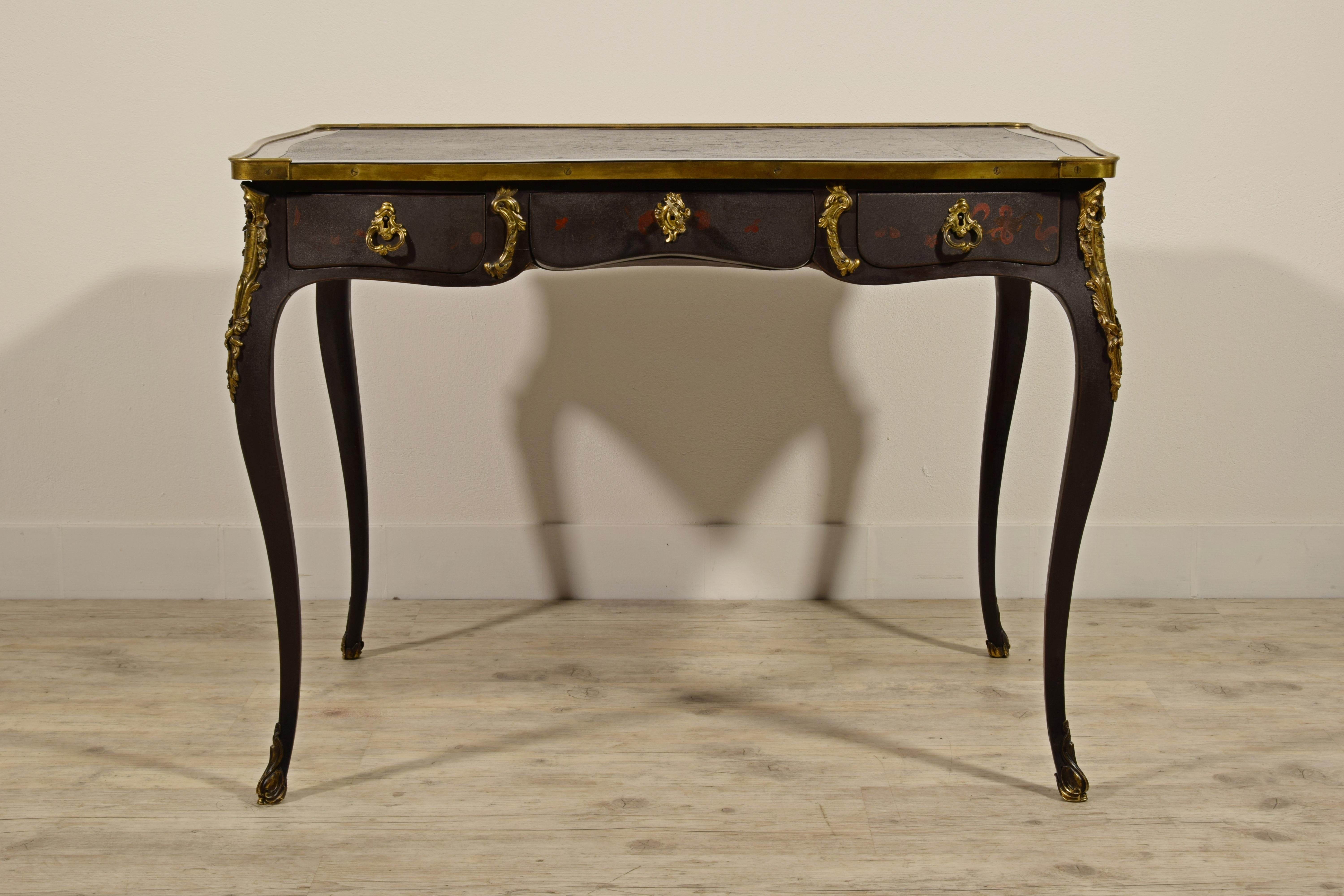 Gilt 19th Century, French Louis XV Style, Lacquered Wood Desk For Sale