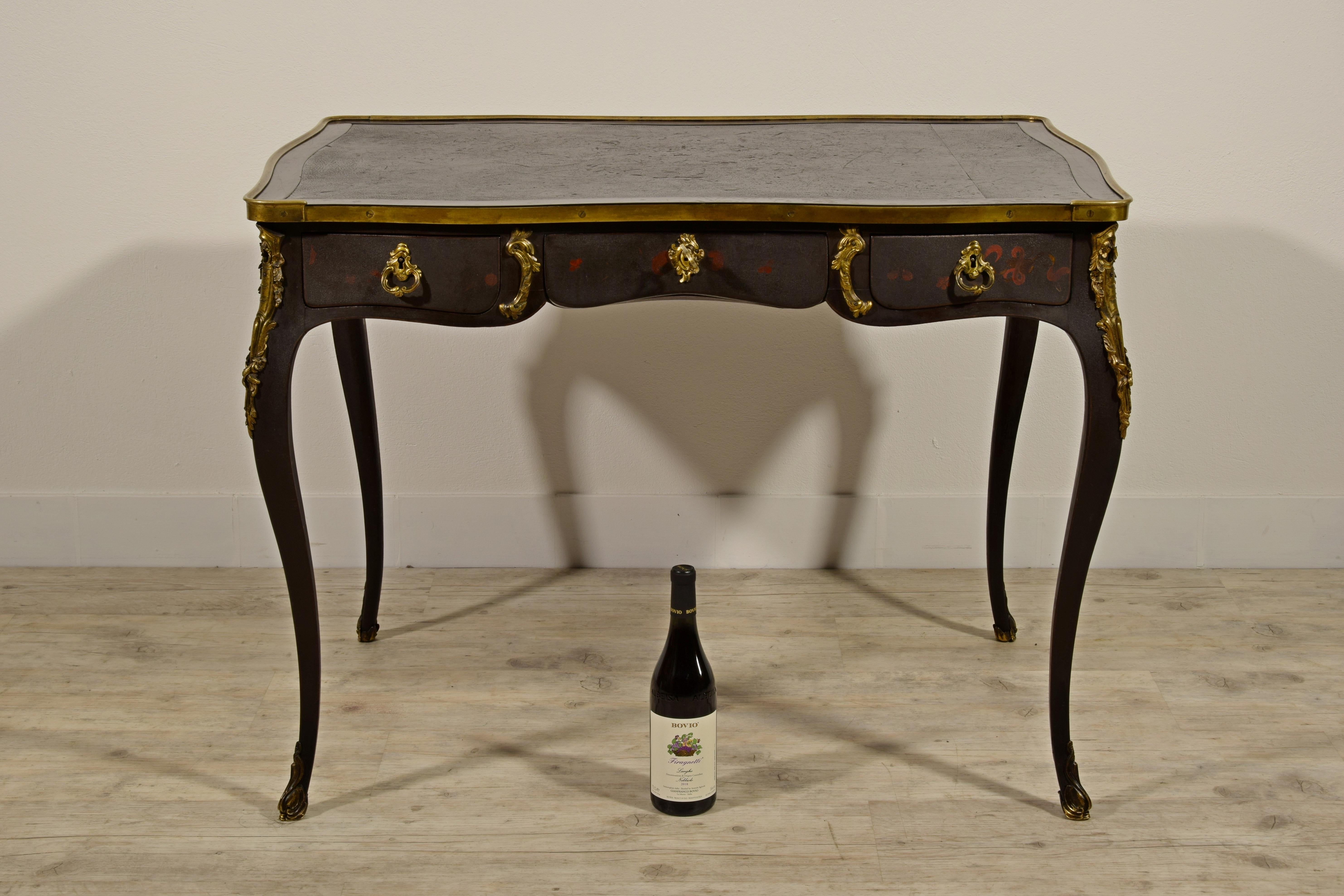 Bronze 19th Century, French Louis XV Style, Lacquered Wood Desk For Sale