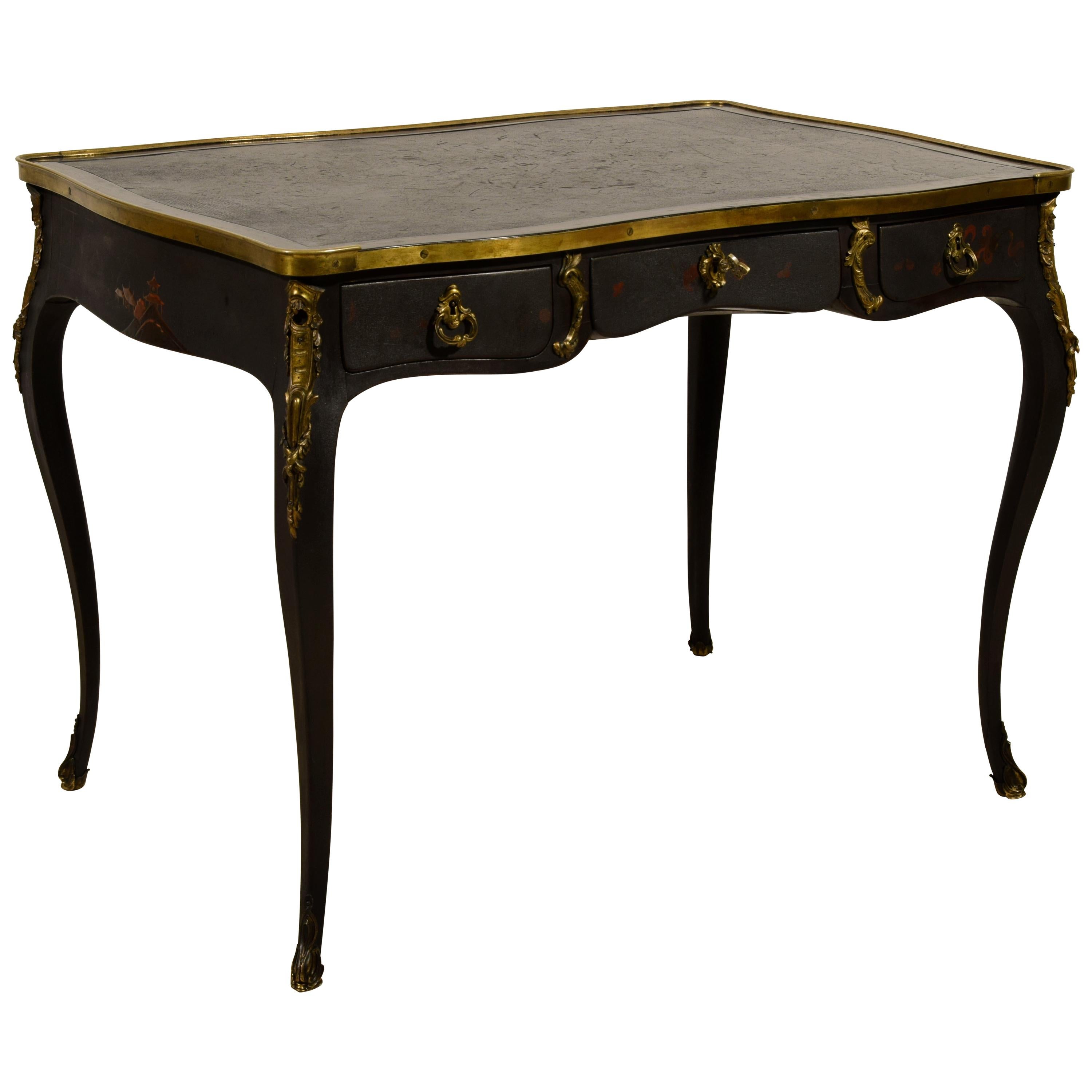 19th Century, French Louis XV Style, Lacquered Wood Desk For Sale