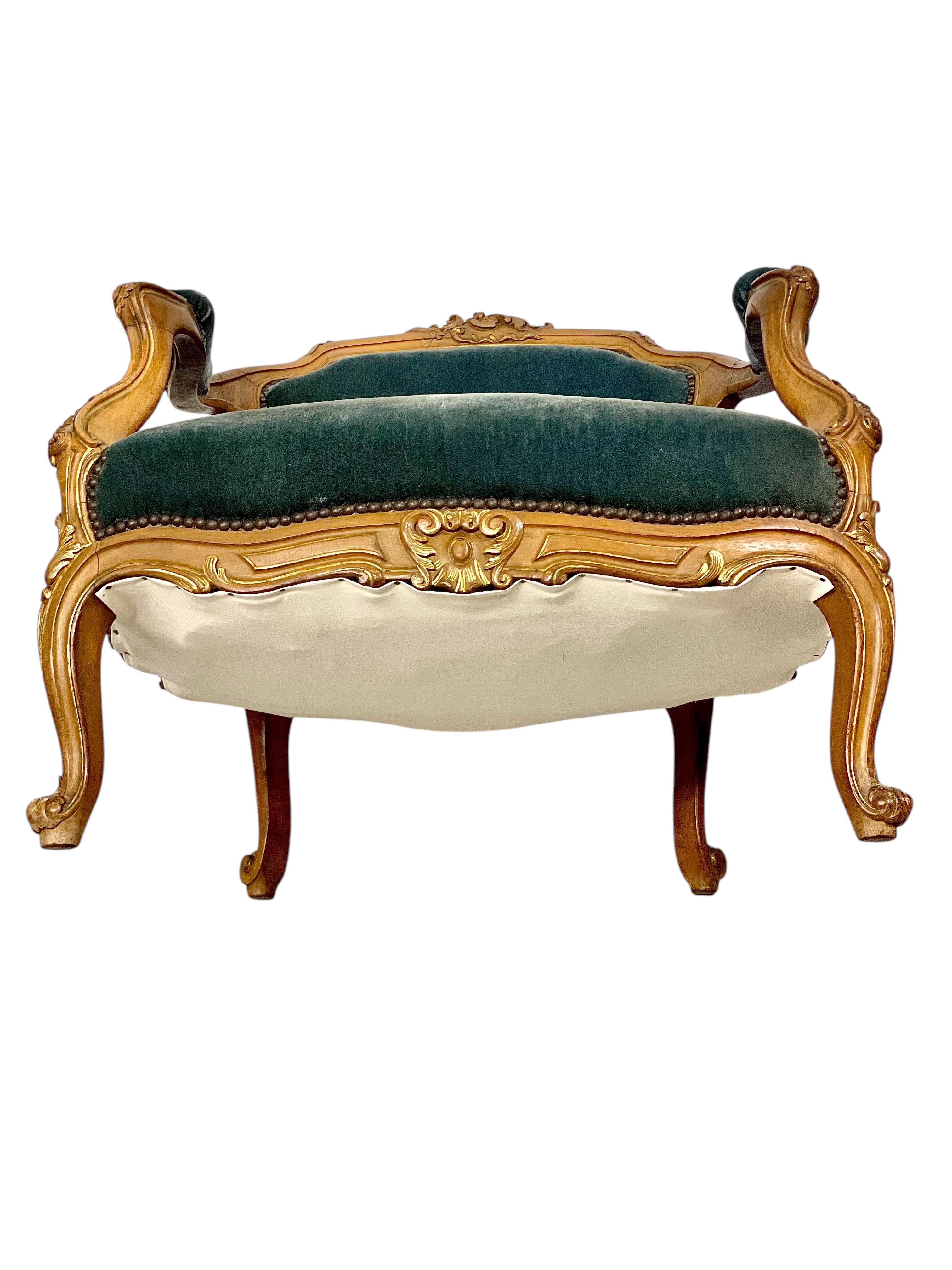19th Century Lounge Armchair in Carved Giltwood and Velvet For Sale 8