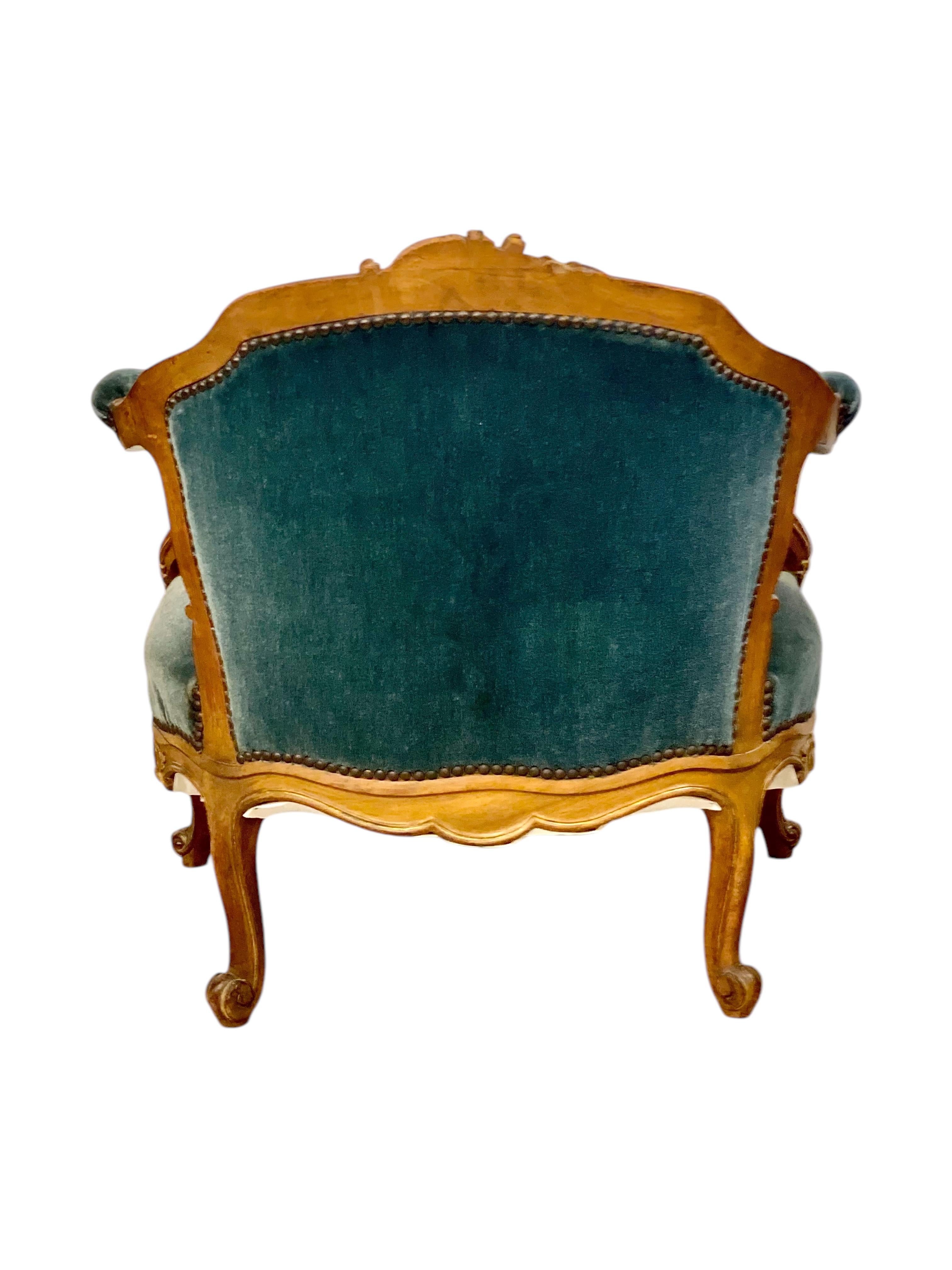 19th Century Lounge Armchair in Carved Giltwood and Velvet For Sale 5