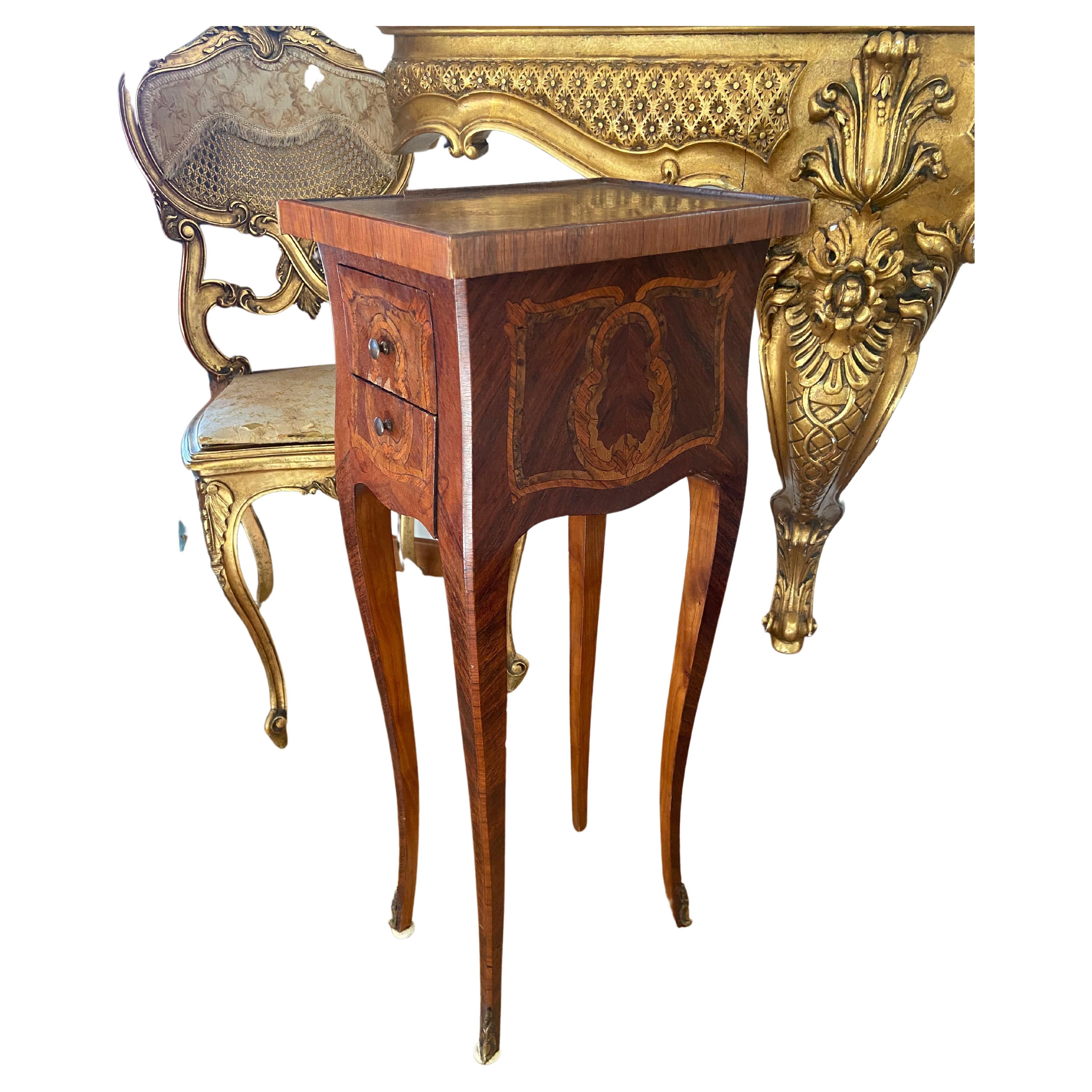 19th Century French Louis XV Style Mahogany Marquetry Side Table For Sale