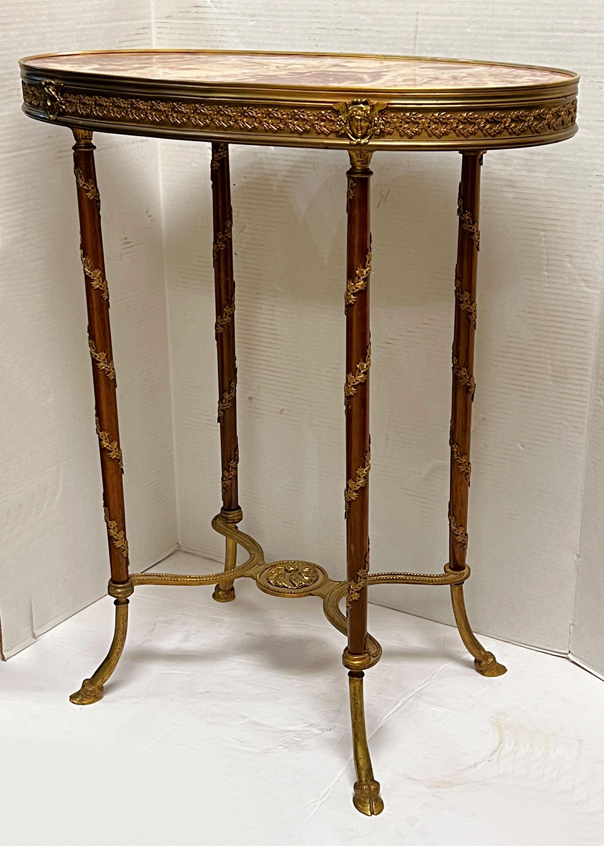 Louis XVI 19th Century French Louis XV Style Marble and Bronze Side Table For Sale
