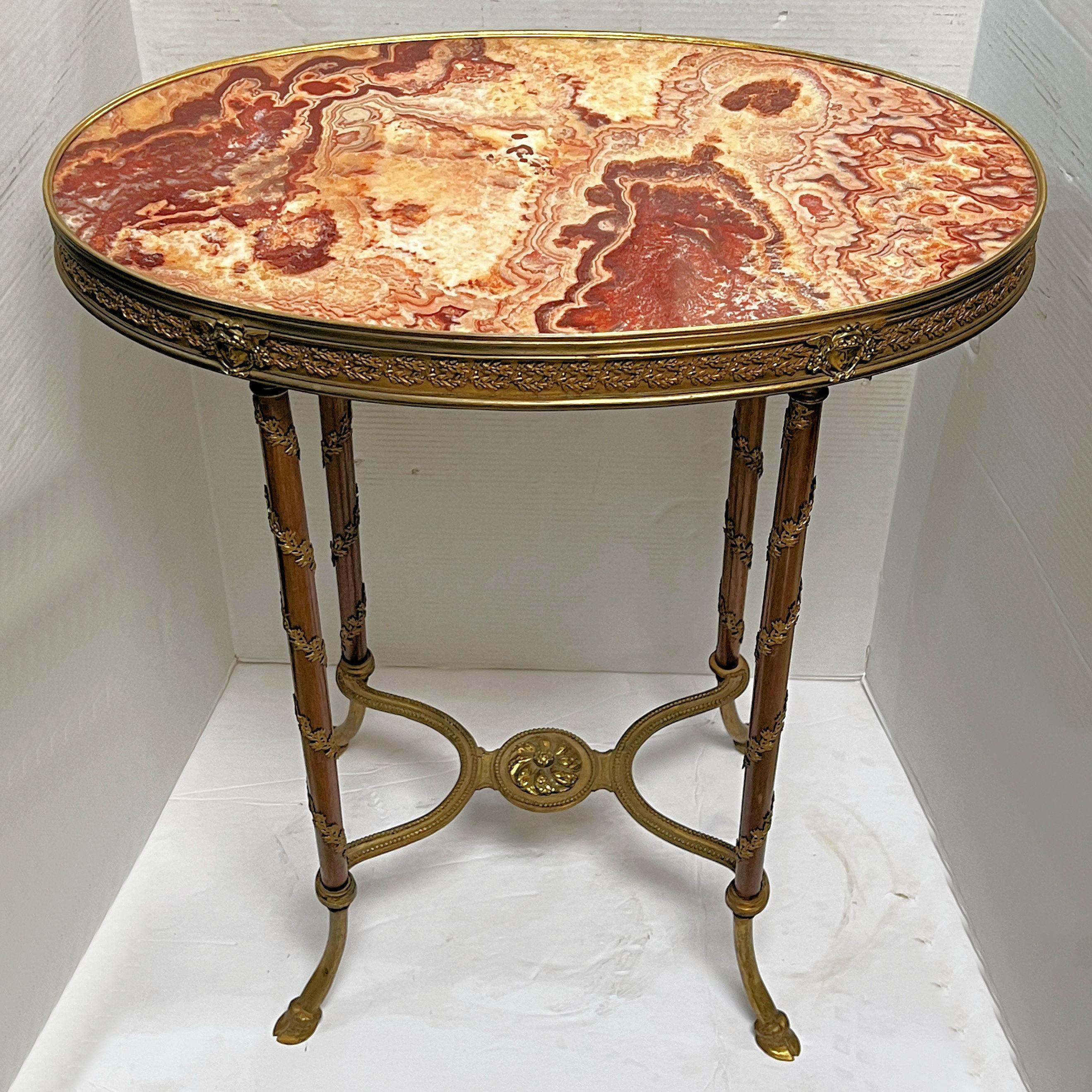 Gilt 19th Century French Louis XV Style Marble and Bronze Side Table For Sale