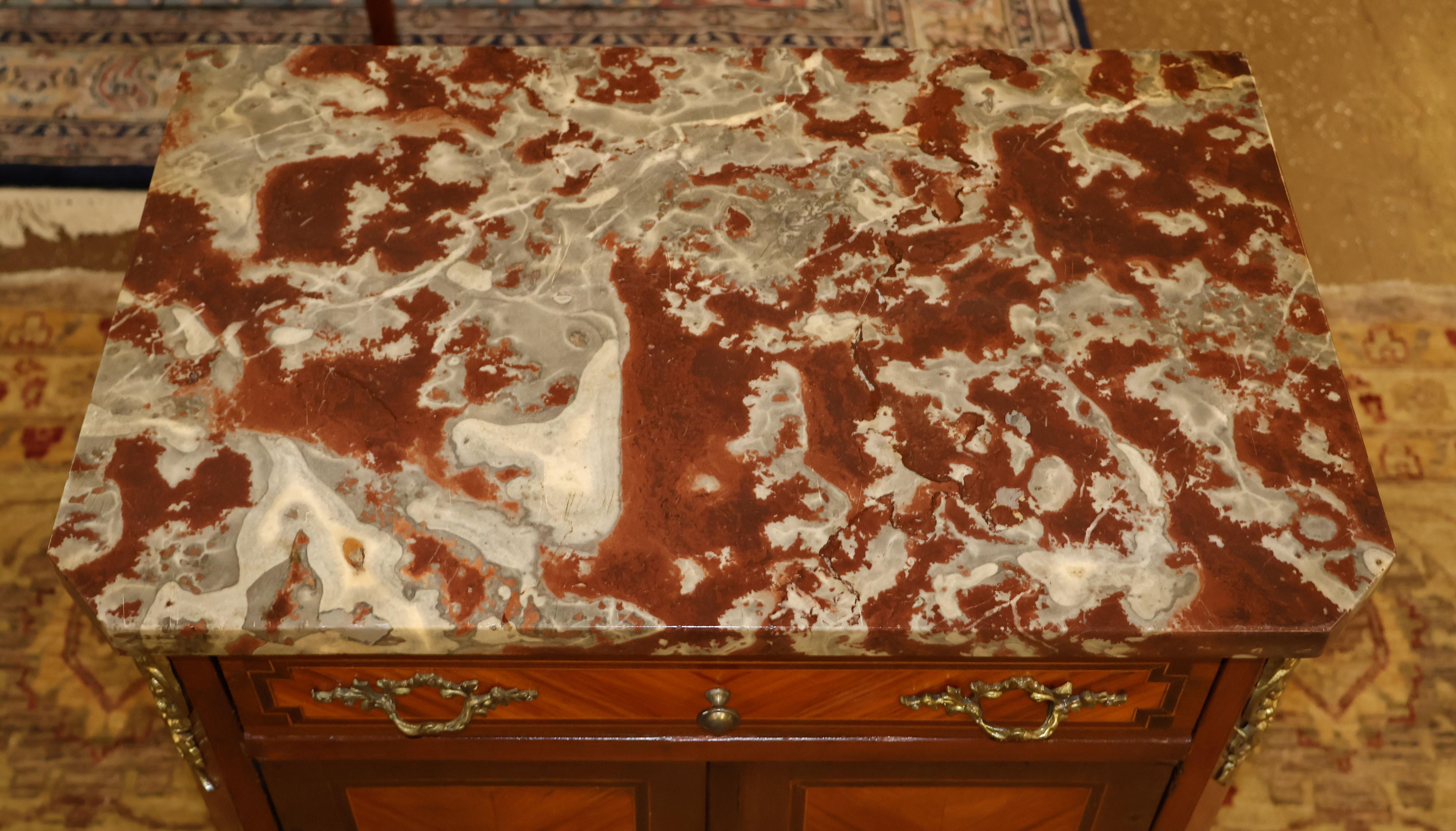 19th Century French Louis XV Style Marble Top Satinwood Inlaid Side Cabinet For Sale 7