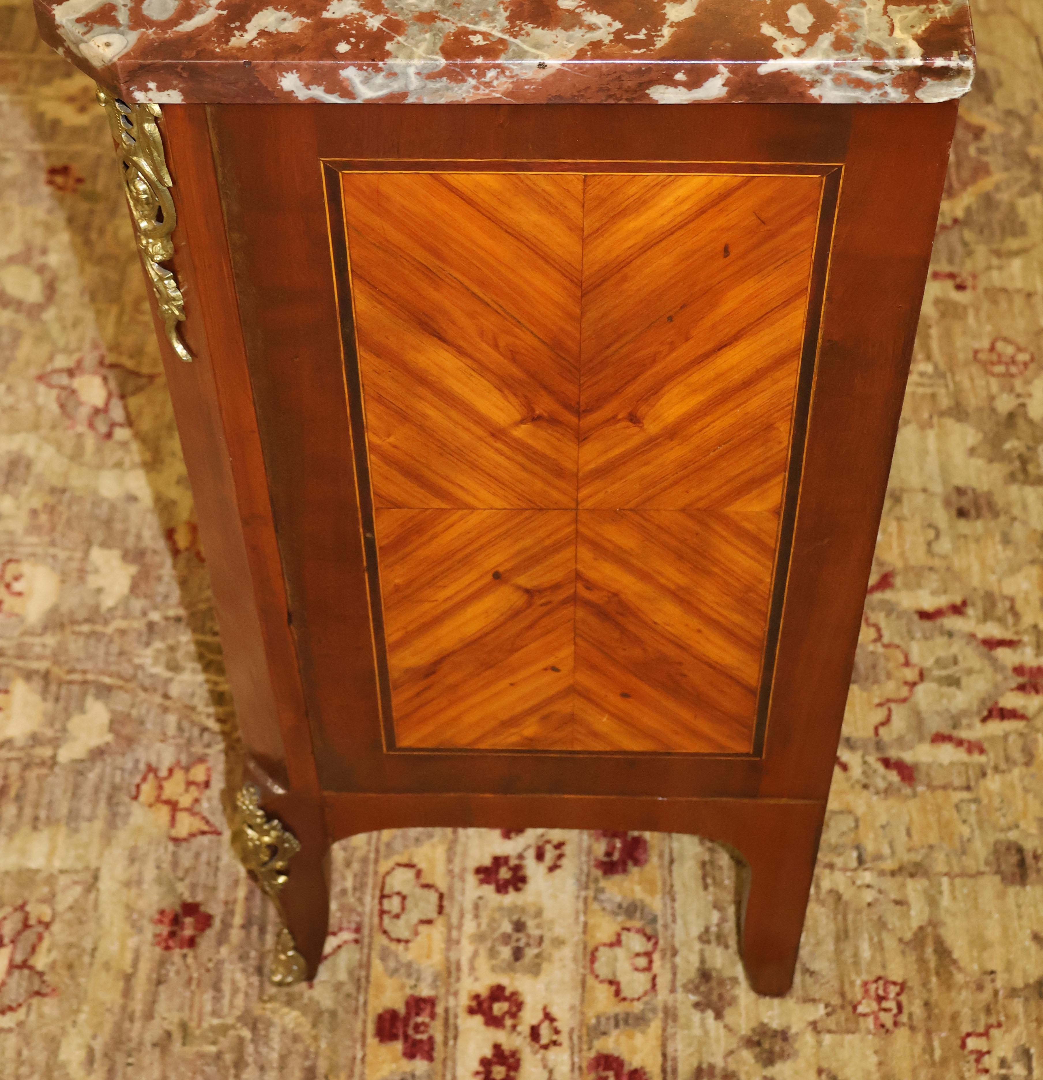 19th Century French Louis XV Style Marble Top Satinwood Inlaid Side Cabinet For Sale 9