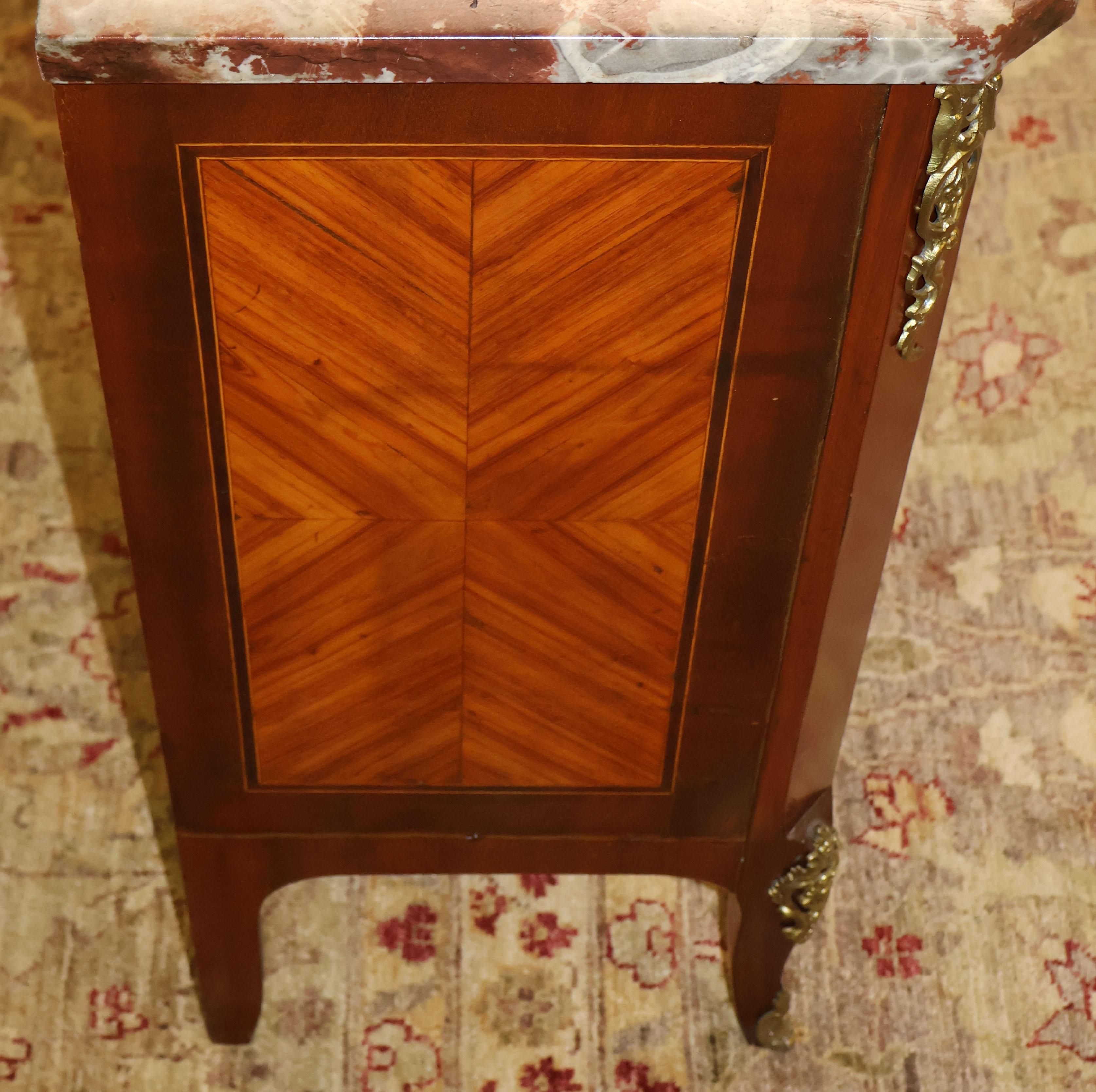 19th Century French Louis XV Style Marble Top Satinwood Inlaid Side Cabinet For Sale 10