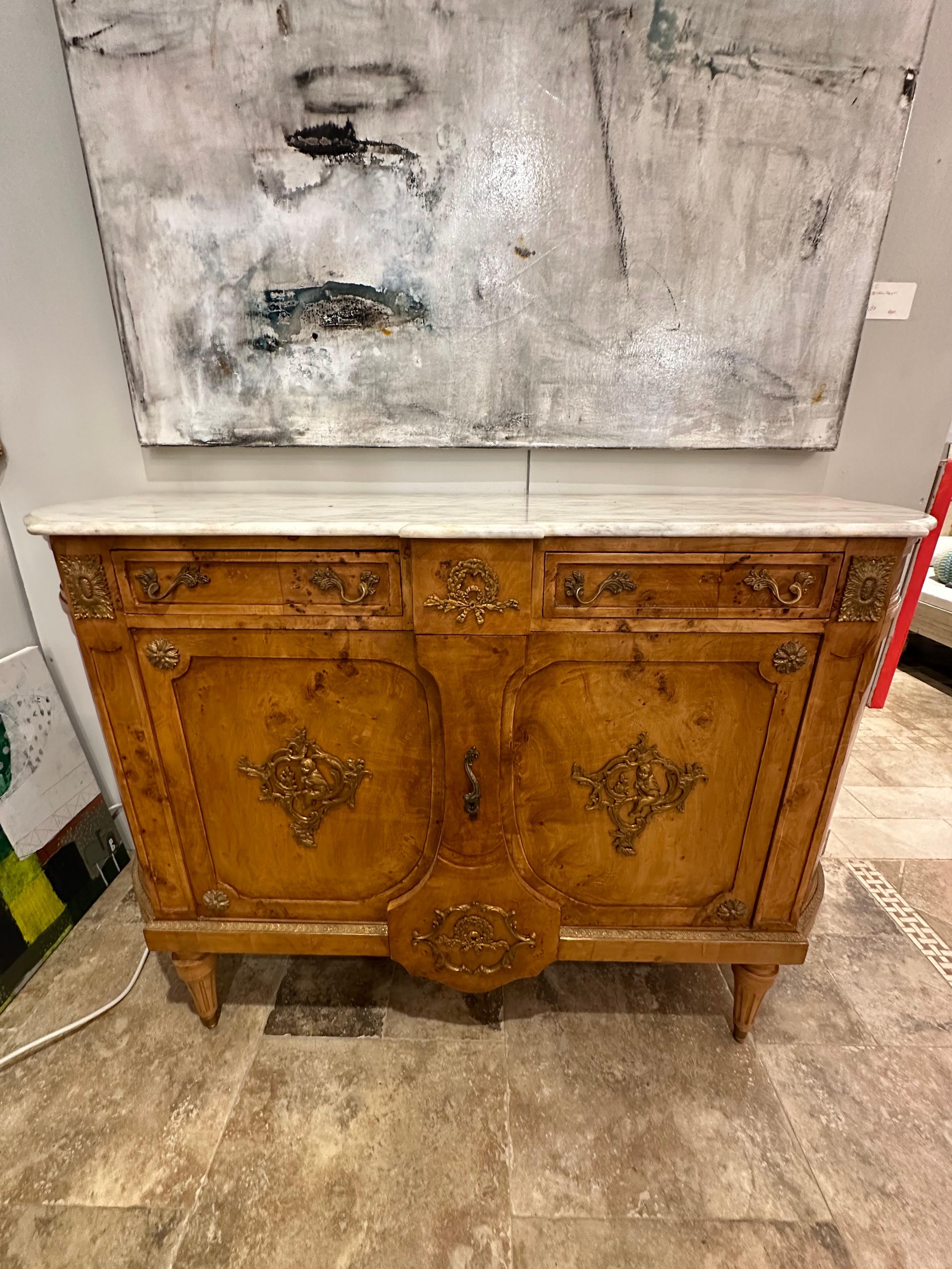Carved 19th Century French Louis XV Style Marble Top Sideboard For Sale