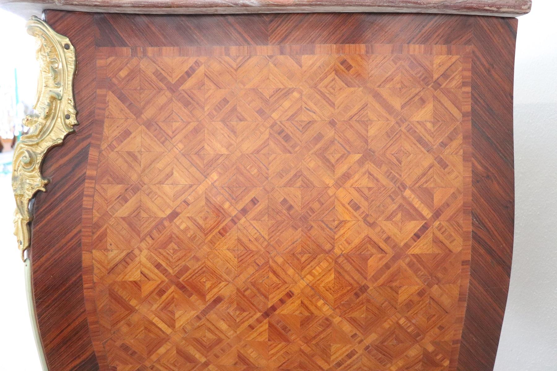 19th Century French Louis XV Style Marquetry and Gilded Bronze Chest of Drawers 6