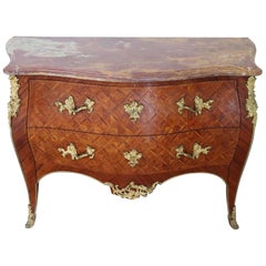 19th Century French Louis XV Style Marquetry and Gilded Bronze Chest of Drawers