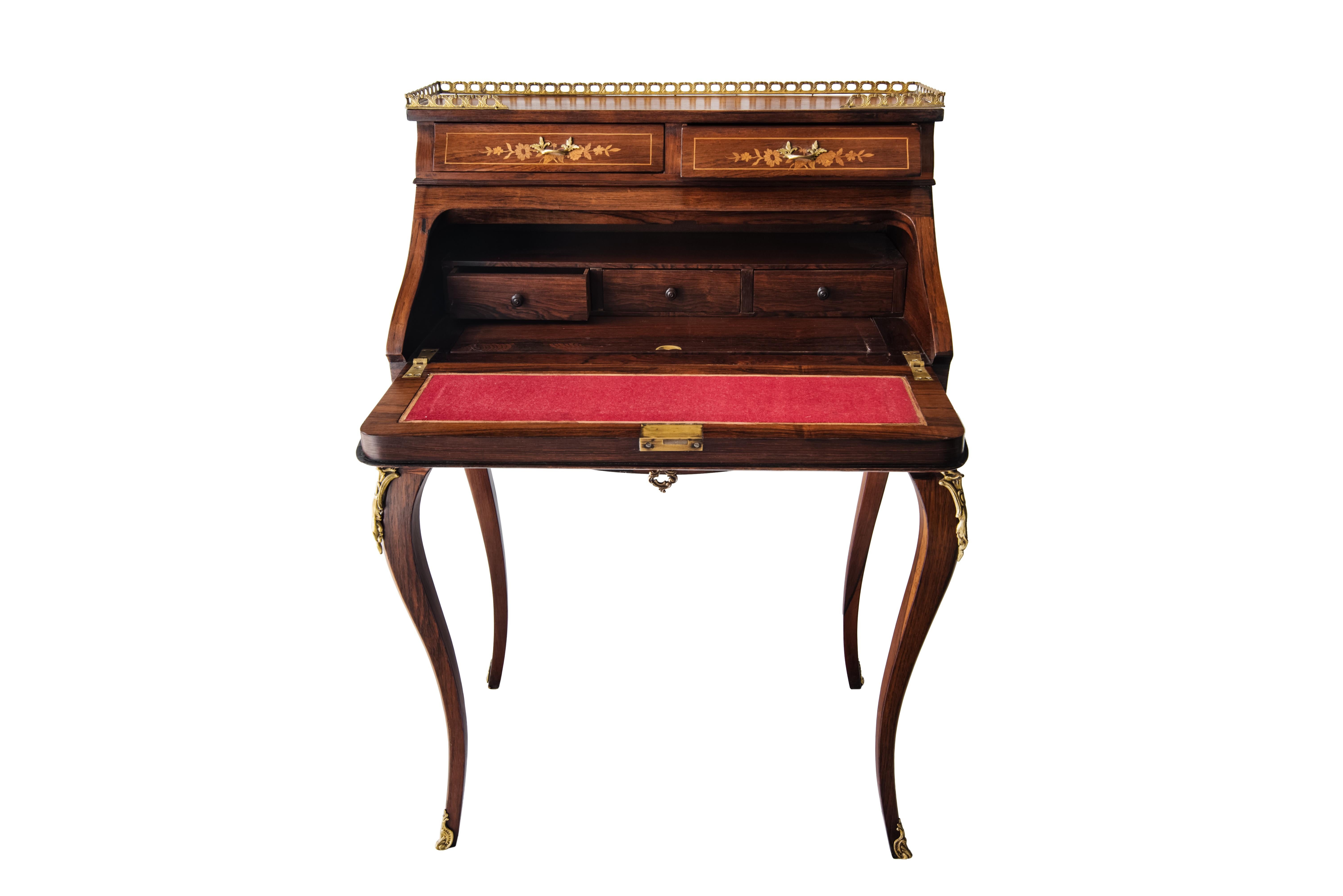 Late 19th Century 19th Century French Louis XV Style Marquetry Bureau Desk with Secret For Sale