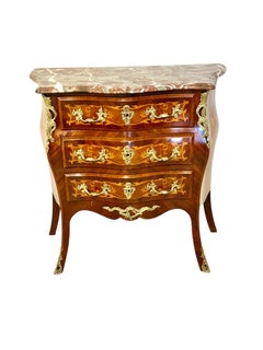 19th Century French Louis XV Style Marquetry Commode with Breccia Marble Top