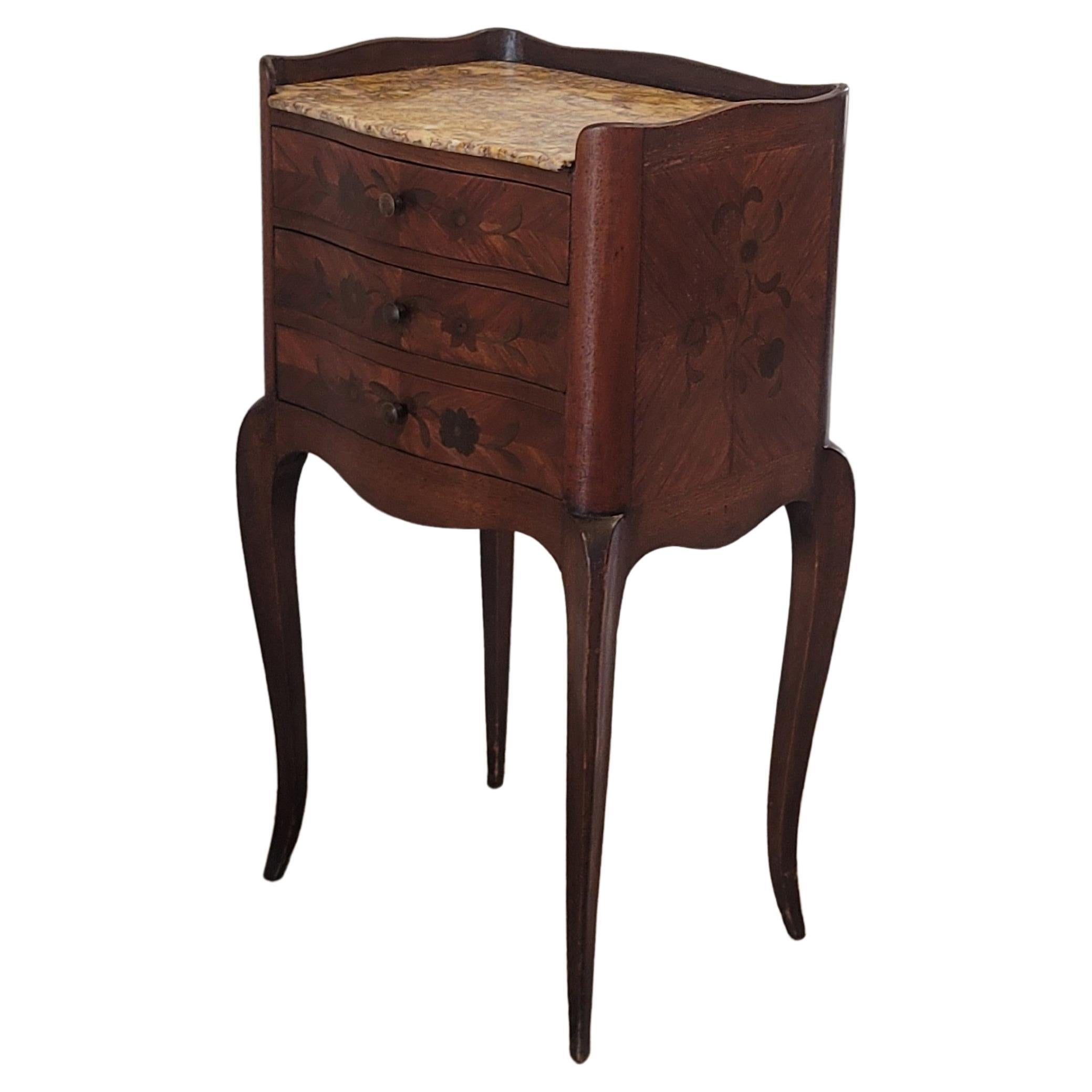 19th Century French Louis XV Style Marquetry Inlaid Nightstand Table For Sale