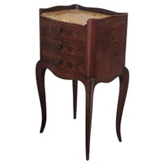 19th Century French Louis XV Style Marquetry Inlaid Nightstand Table