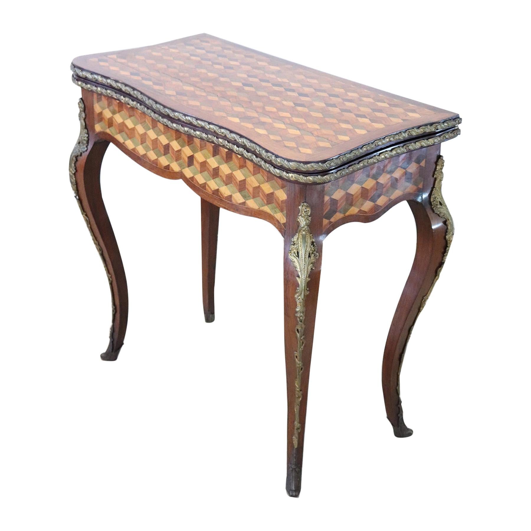 19th Century French Louis XV Style Marquetry Wood Game Table with Roulette Set