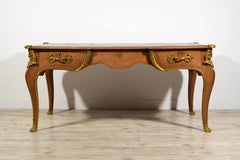 19th Century, French Louis XV style Natural Wood Center Desk with Gilt Bronzes