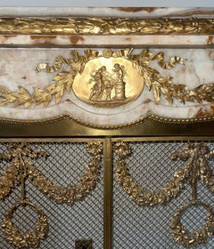 19th Century French Louis XV–Style Onyx & Dore Bronze Fireplace Mantle