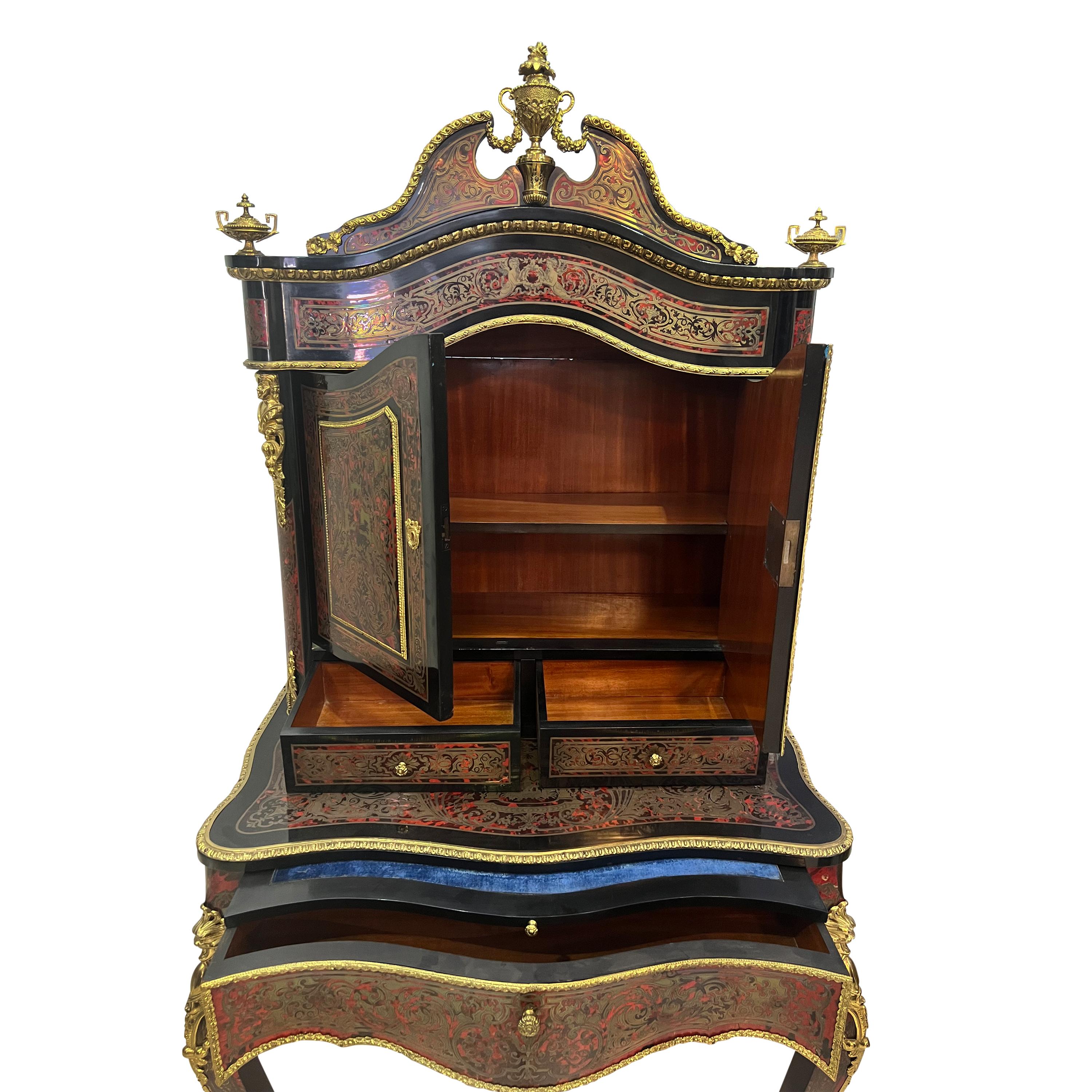 19th Century French Louis XV Style Ormolu Mounted Boulle Secretary Desk  In Excellent Condition For Sale In Los Angeles, CA