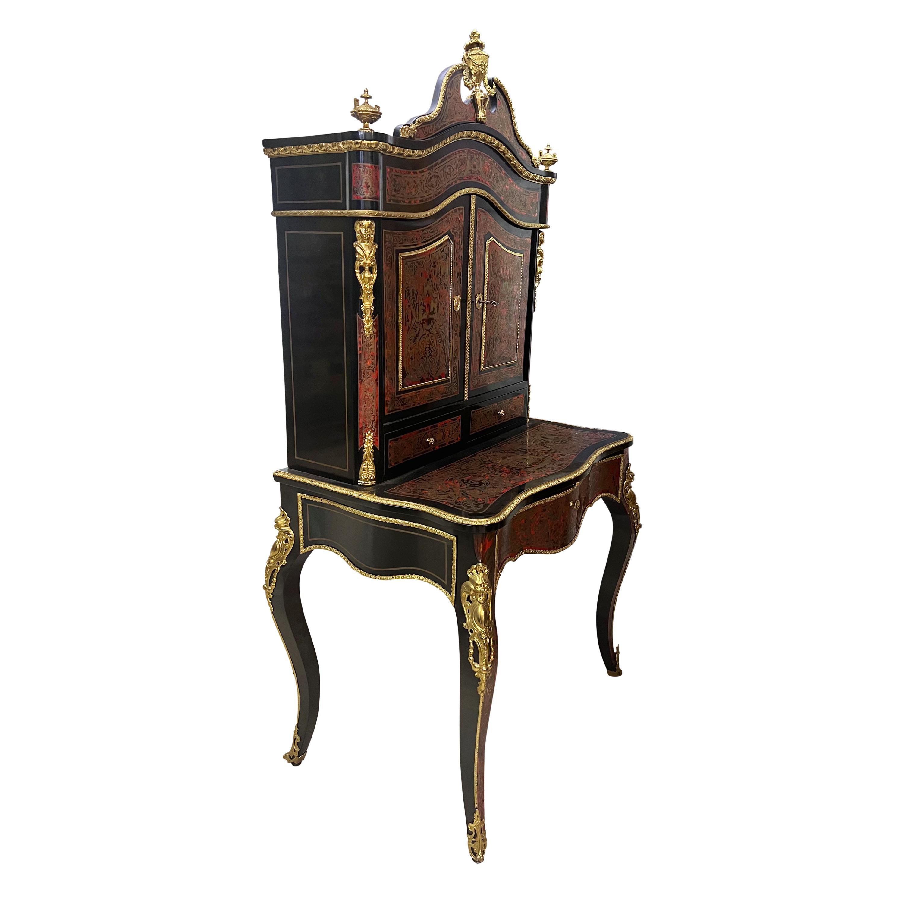 19th Century French Louis XV Style Ormolu Mounted Boulle Secretary Desk  For Sale 1