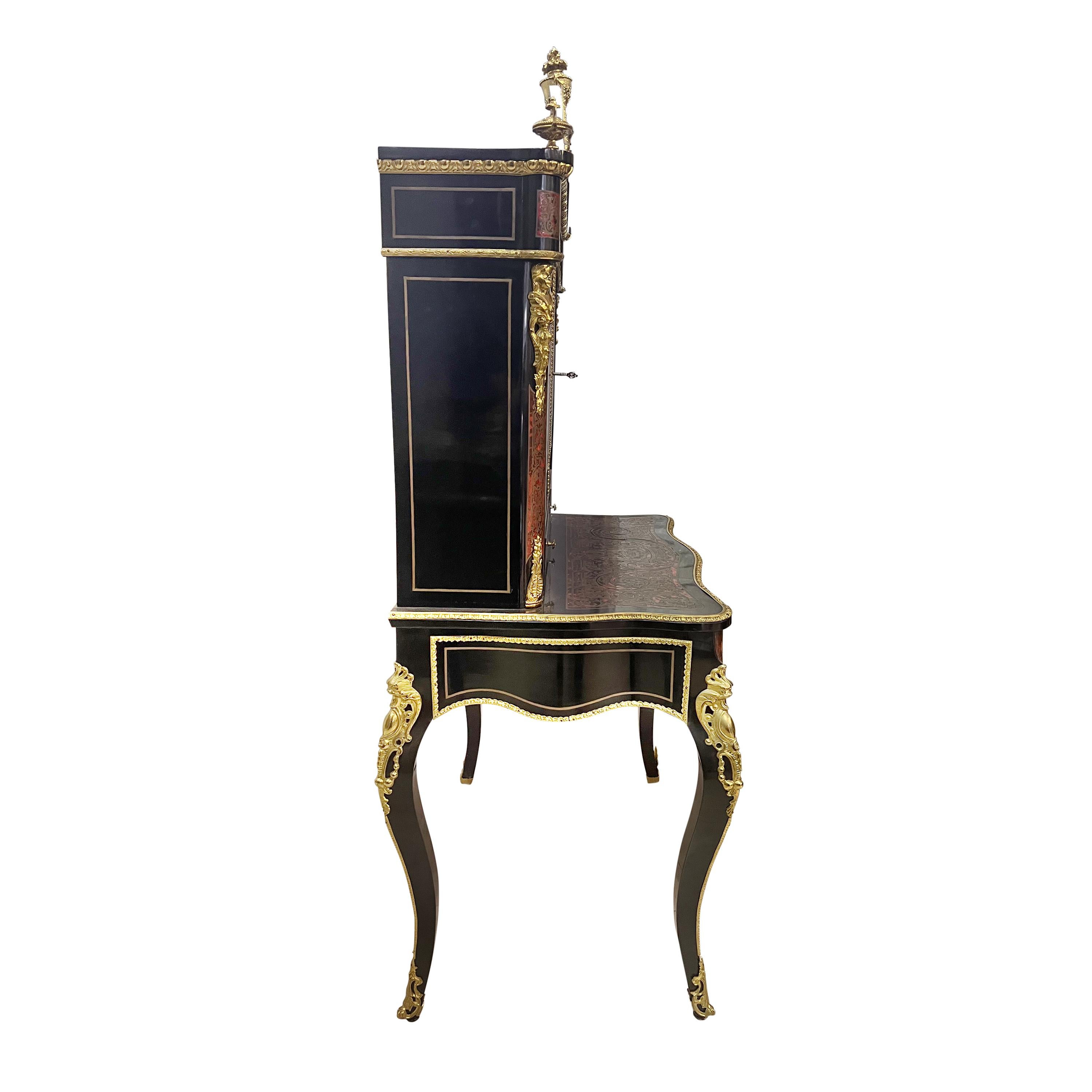 19th Century French Louis XV Style Ormolu Mounted Boulle Secretary Desk  For Sale 2