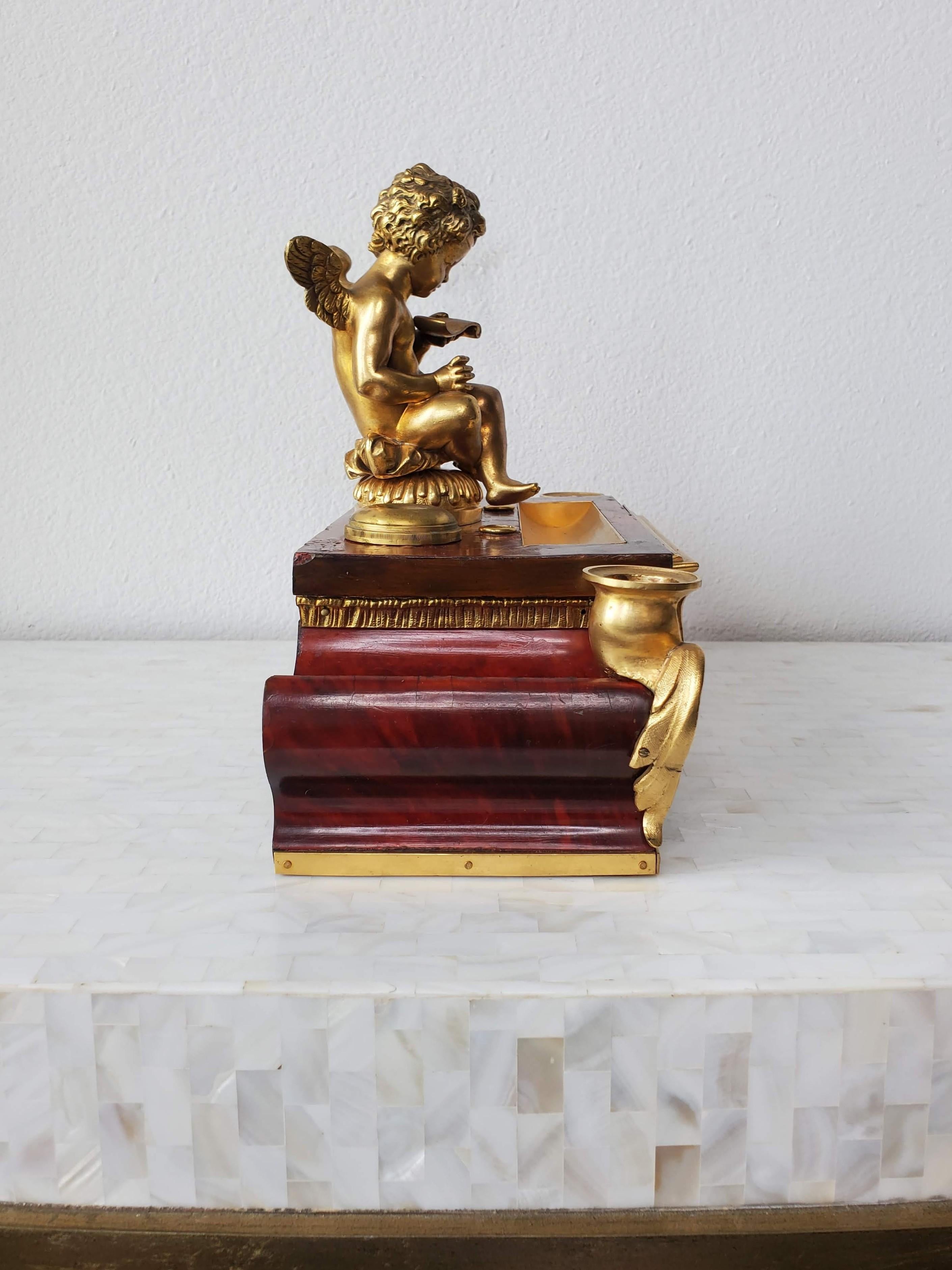 French Louis XIV Boulle Marquetry Tortoiseshell Gilt Bronze Inkwell Desk Stand For Sale 7
