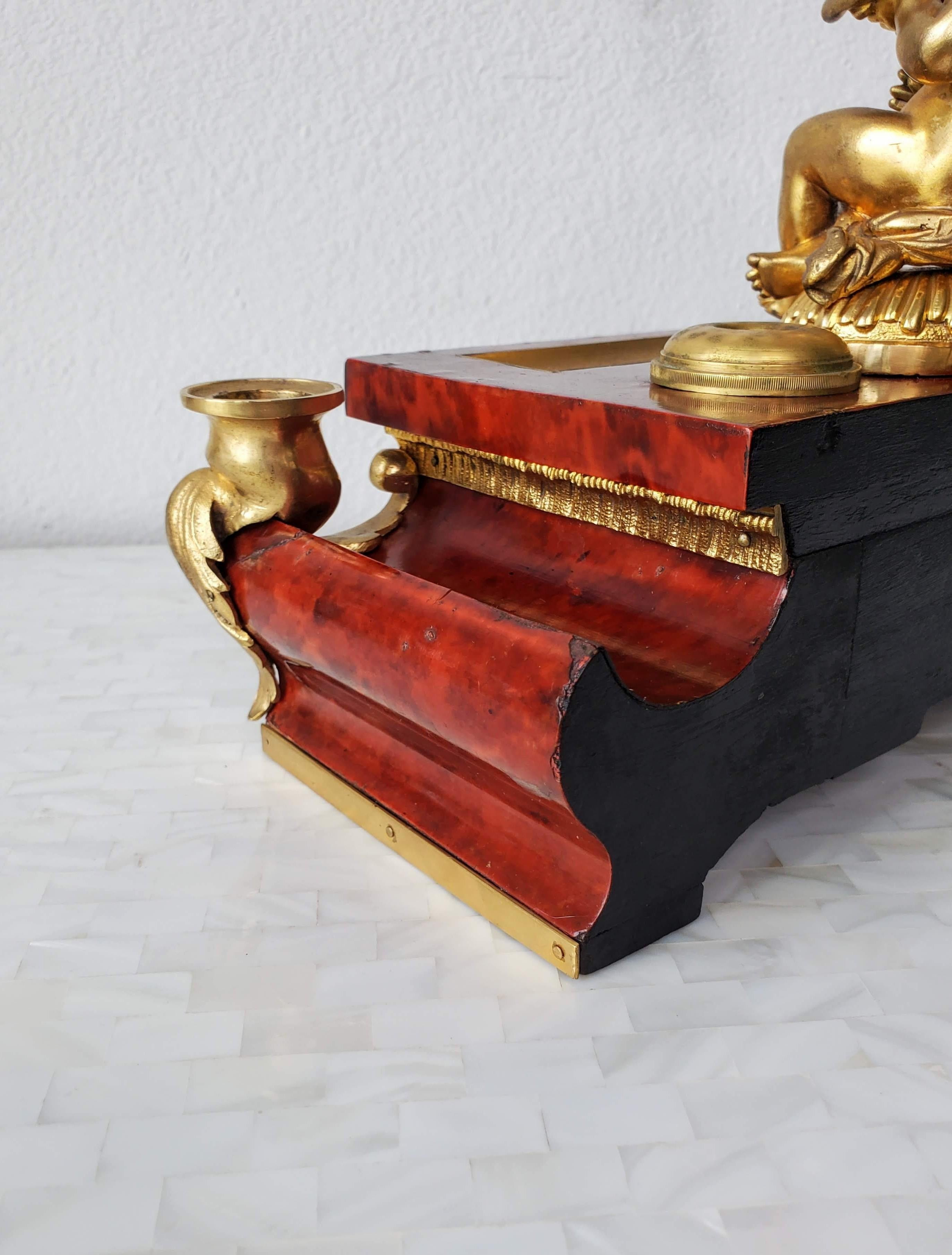 French Louis XIV Boulle Marquetry Tortoiseshell Gilt Bronze Inkwell Desk Stand For Sale 10