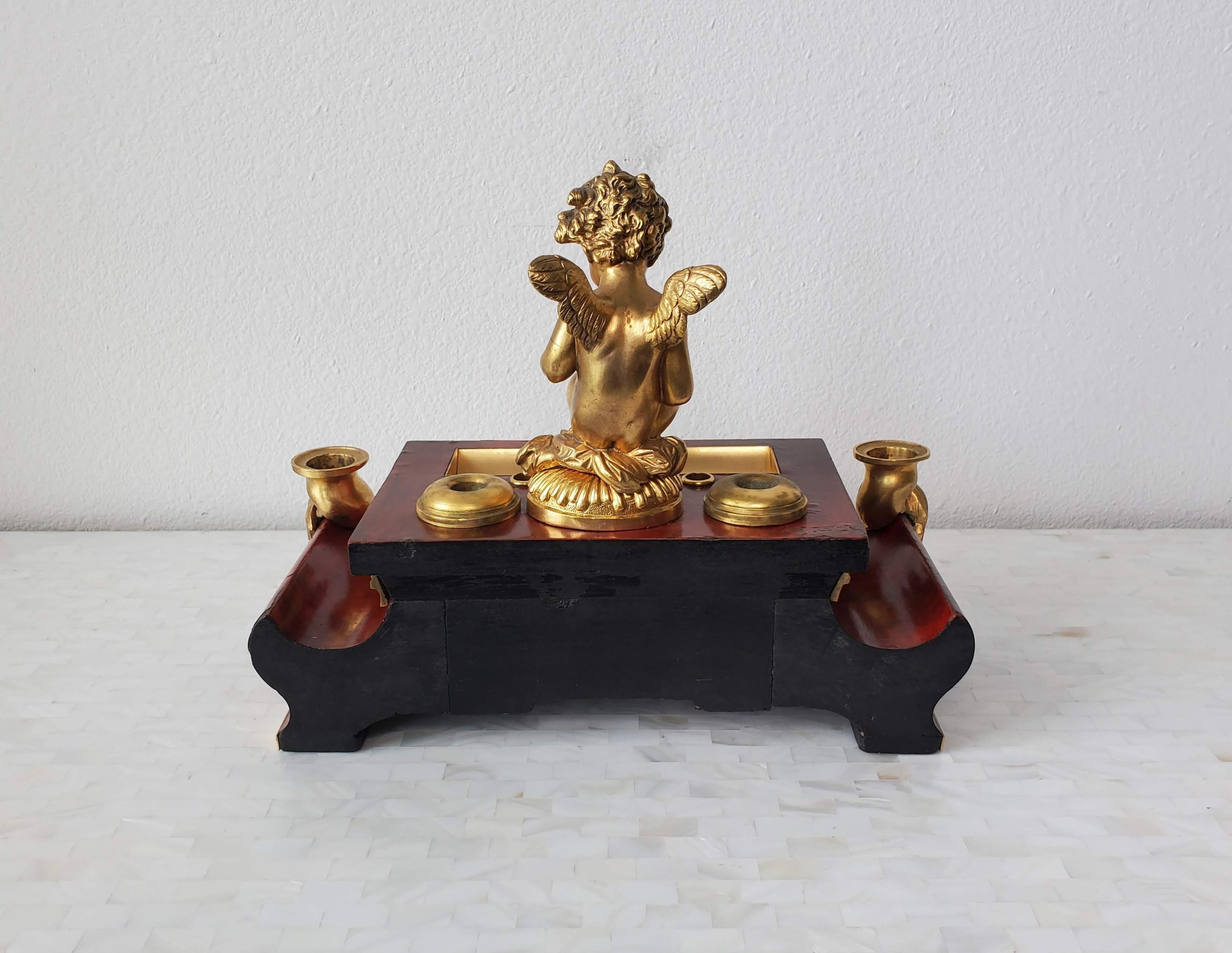 French Louis XIV Boulle Marquetry Tortoiseshell Gilt Bronze Inkwell Desk Stand For Sale 11